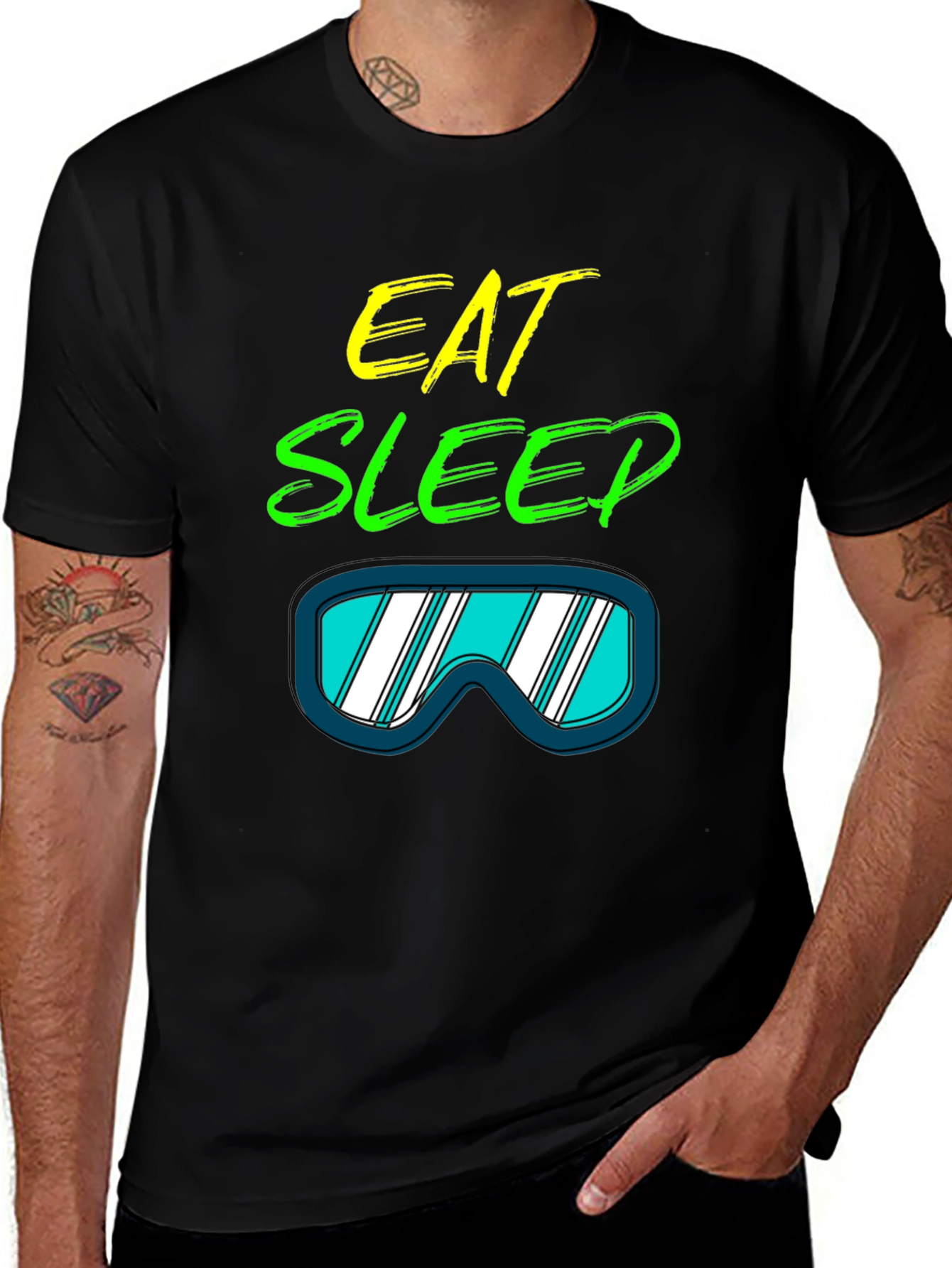 Black Eat Sleep Ski T-Shirt: Cool Ski Goggles Graphic Tee main image