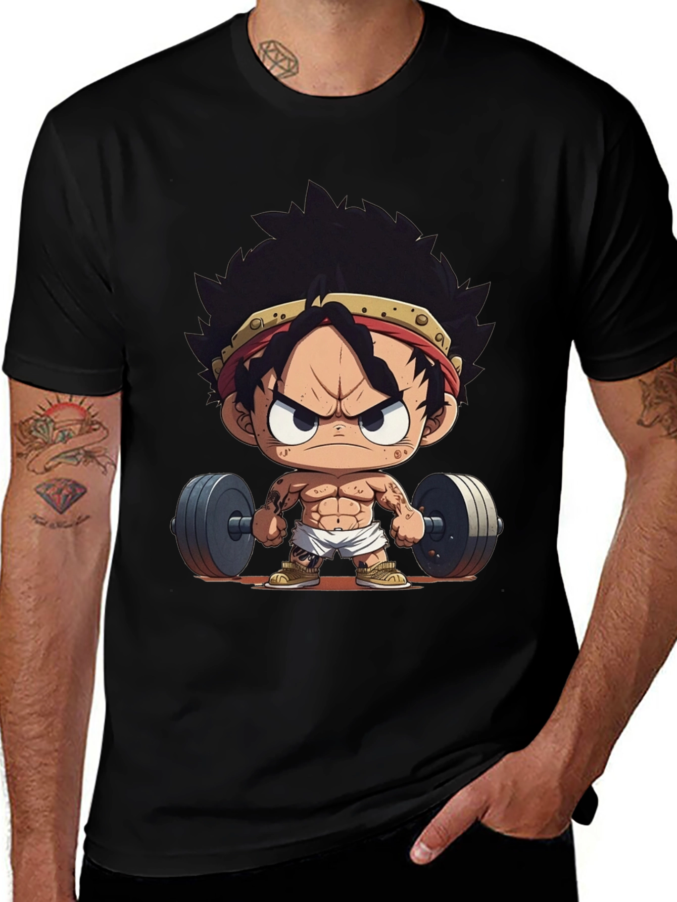 Black Anime Gym T-Shirt: Strong Luffy main image