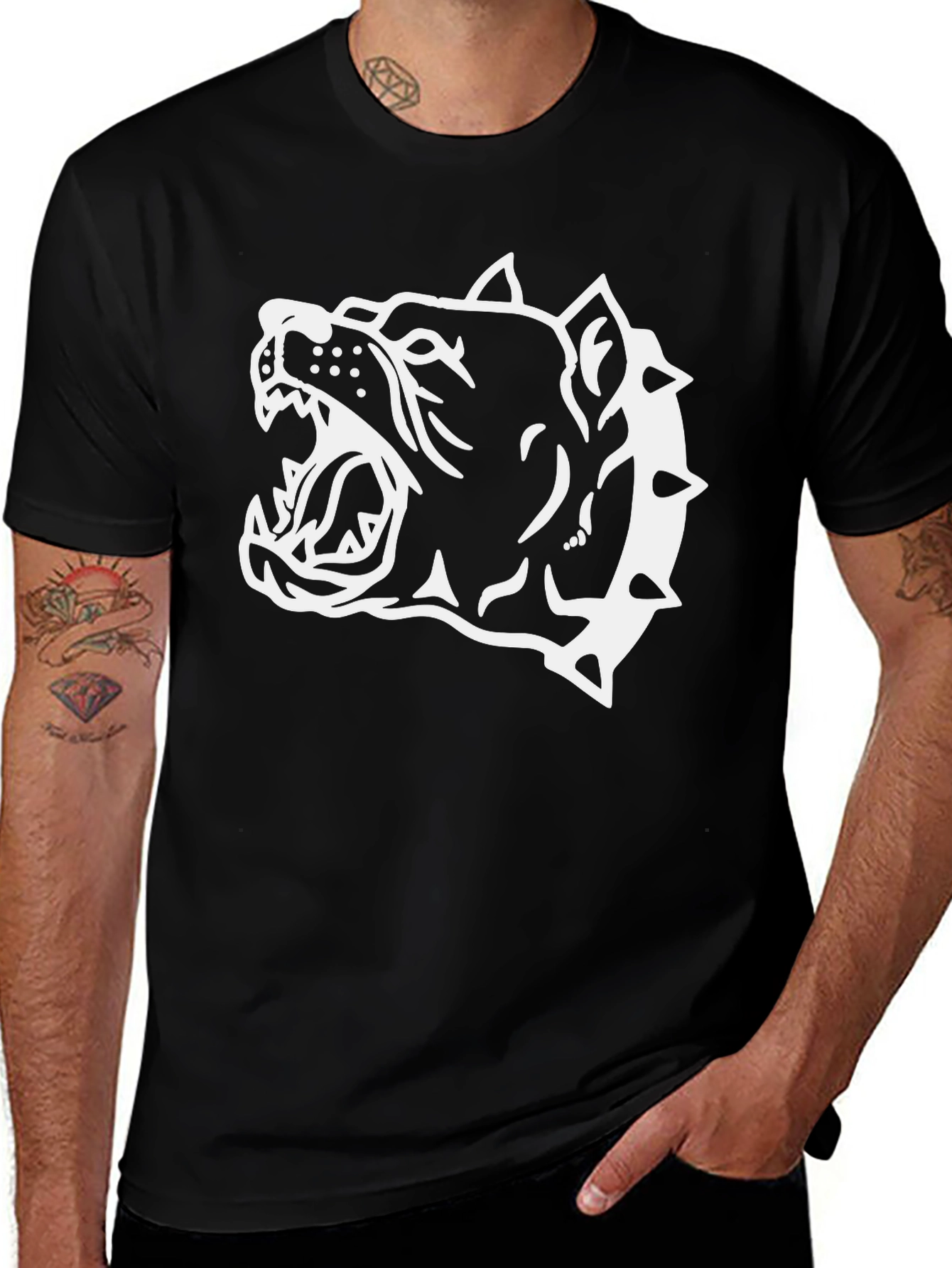 Variant 12 of Men's Black T-Shirt with Dog Head Graphic
