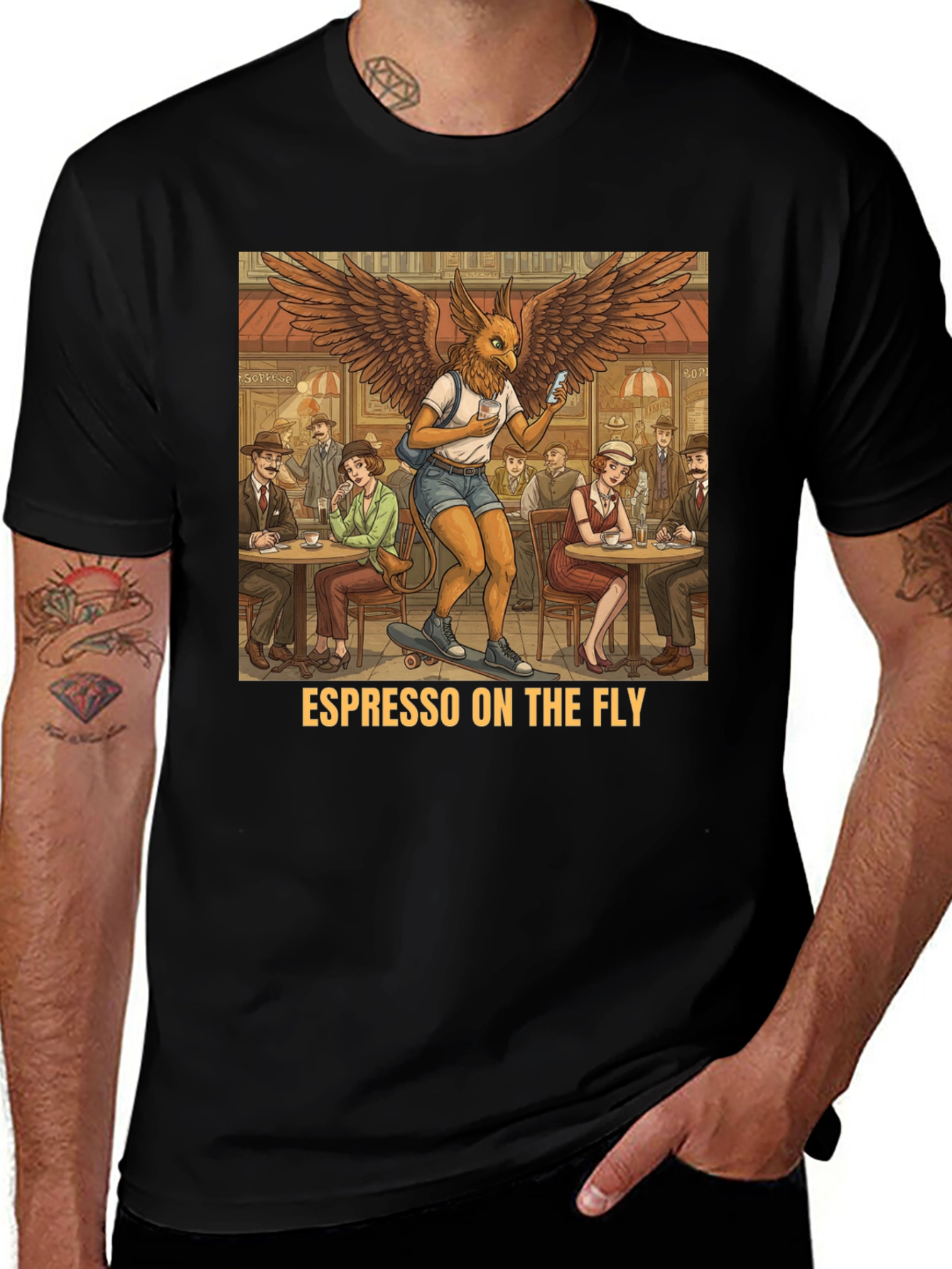 Variant 11 of Espresso On The Fly T-Shirt - Quirky Graphic Tee
