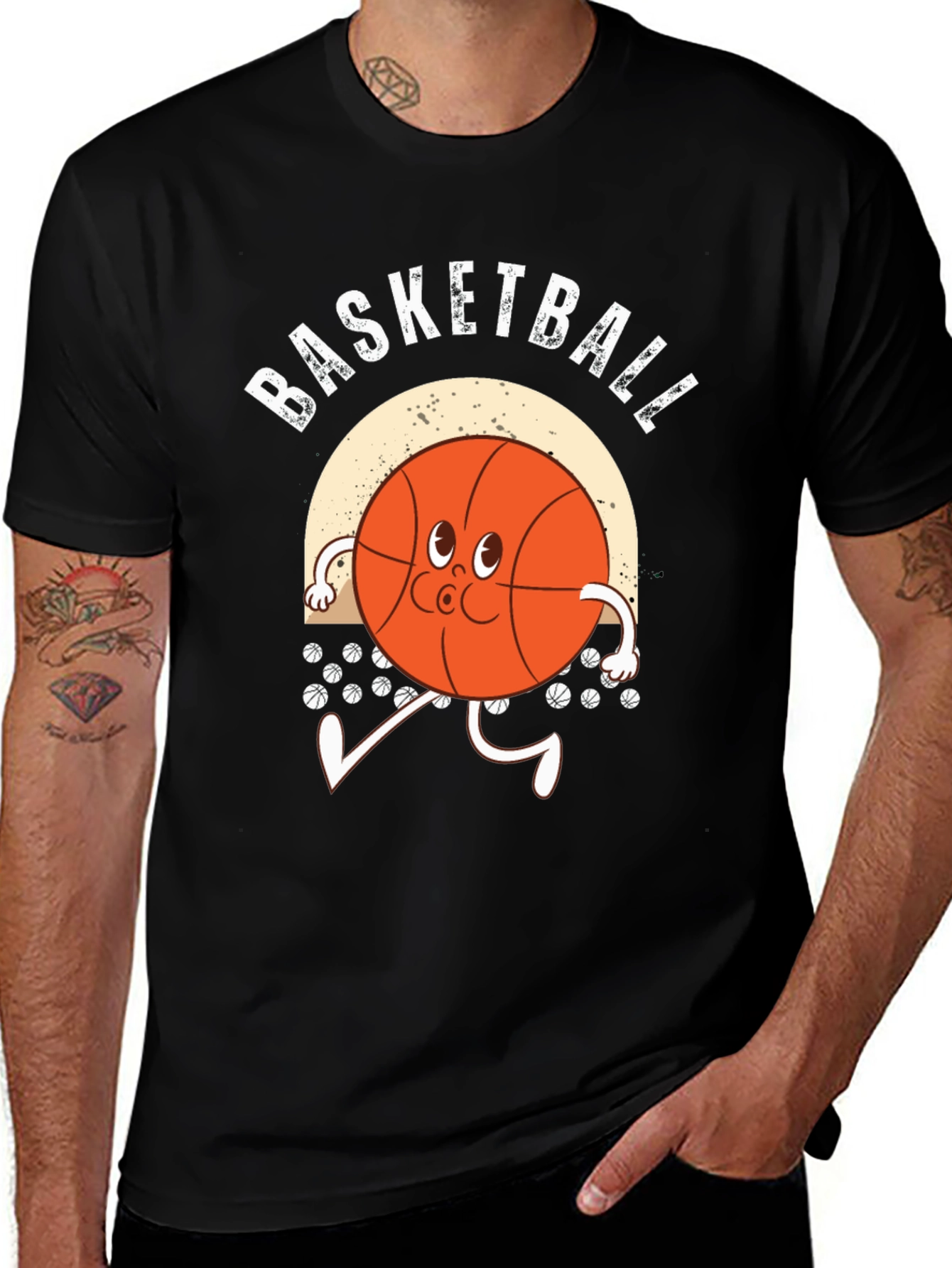 Variant 23 of Basketball Cartoon Graphic Tee - Black Cotton T-Shirt