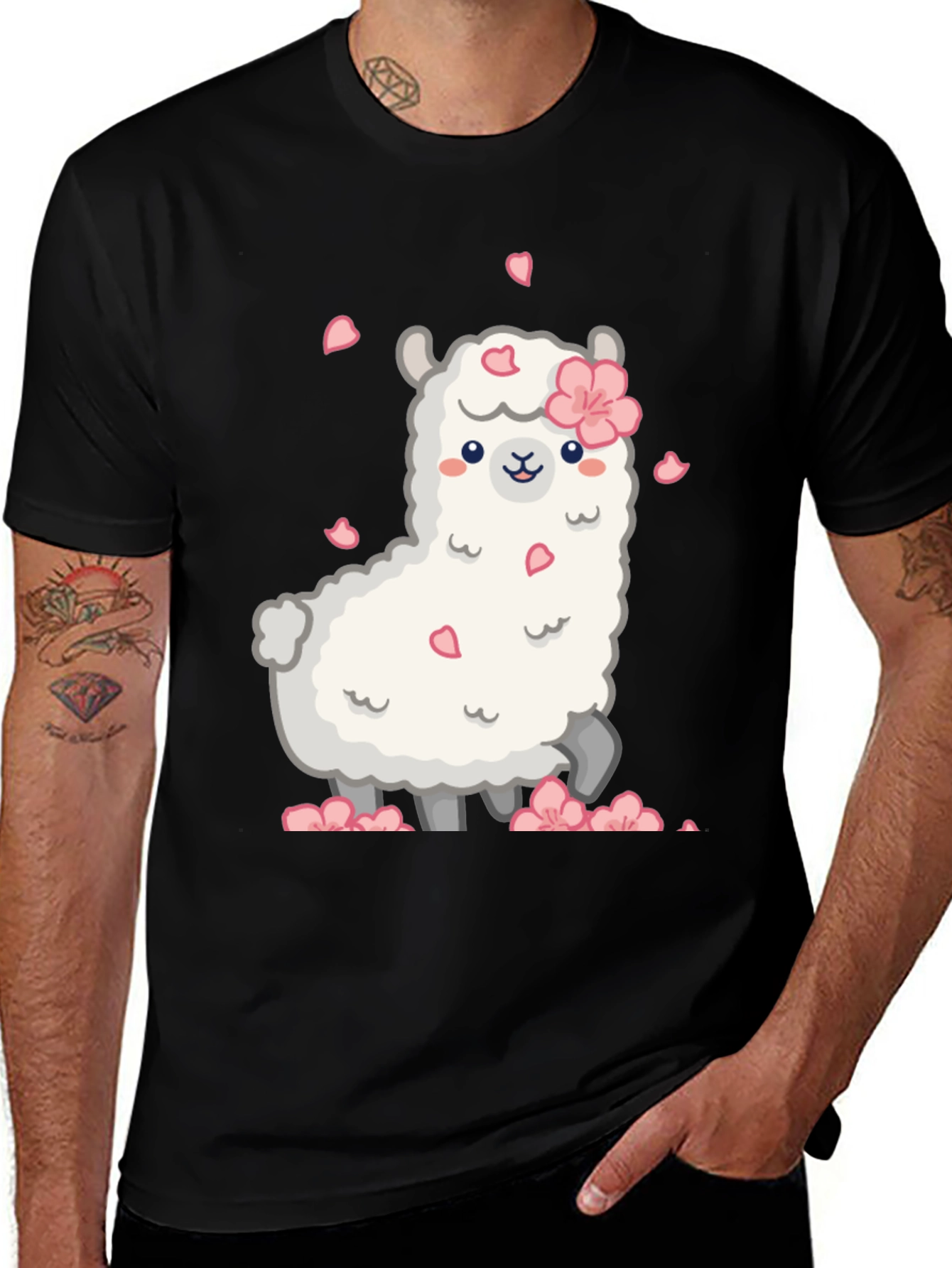 Variant 11 of Llama Cherry Blossom Graphic Tee - Cute & Stylish