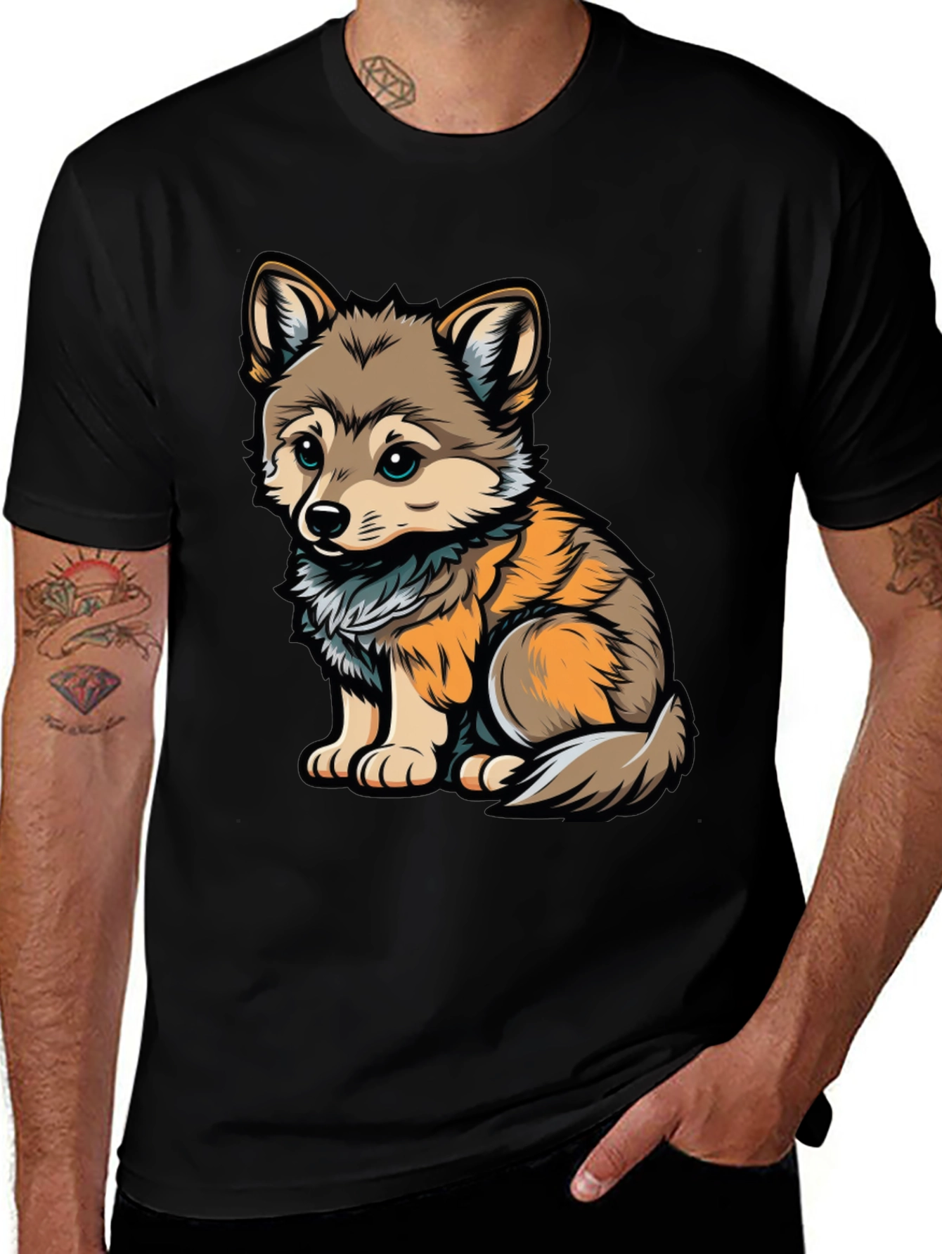 Variant 16 of Cute Wolf Pup Graphic Tee - Soft & Stylish