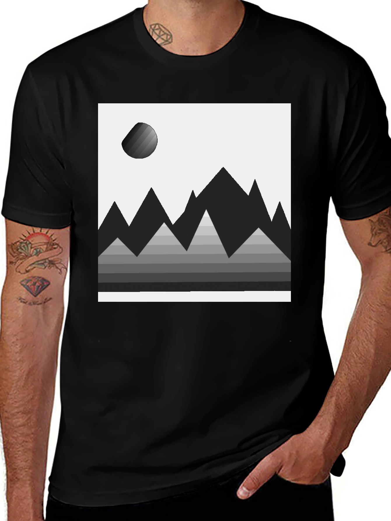 Abstract Mountain Scene Graphic Tee - Modern Minimalist Design