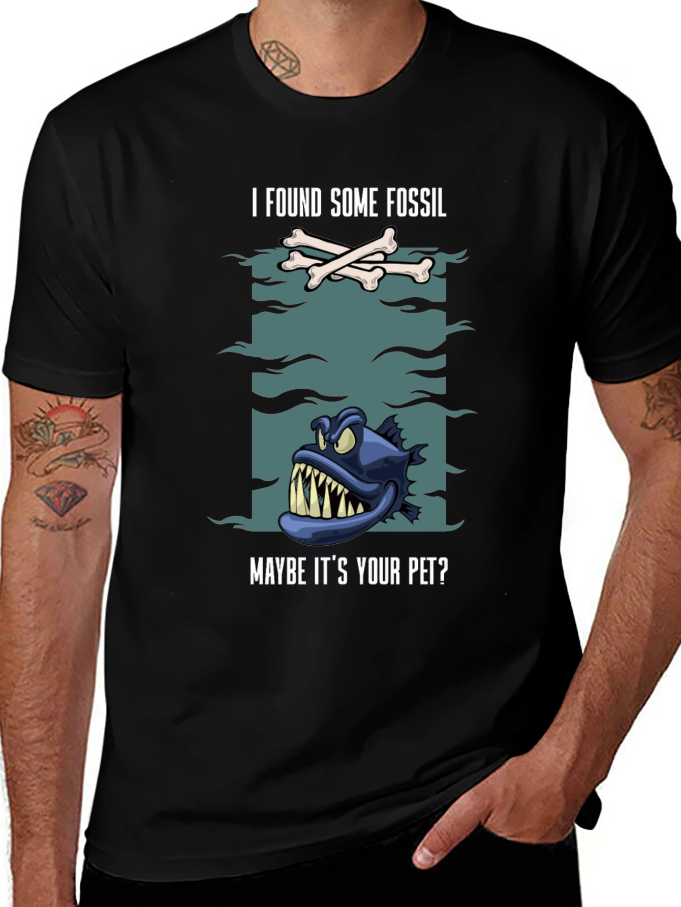 Variant 29 of Funny Fossil Fish Graphic Tee - Unique Design!