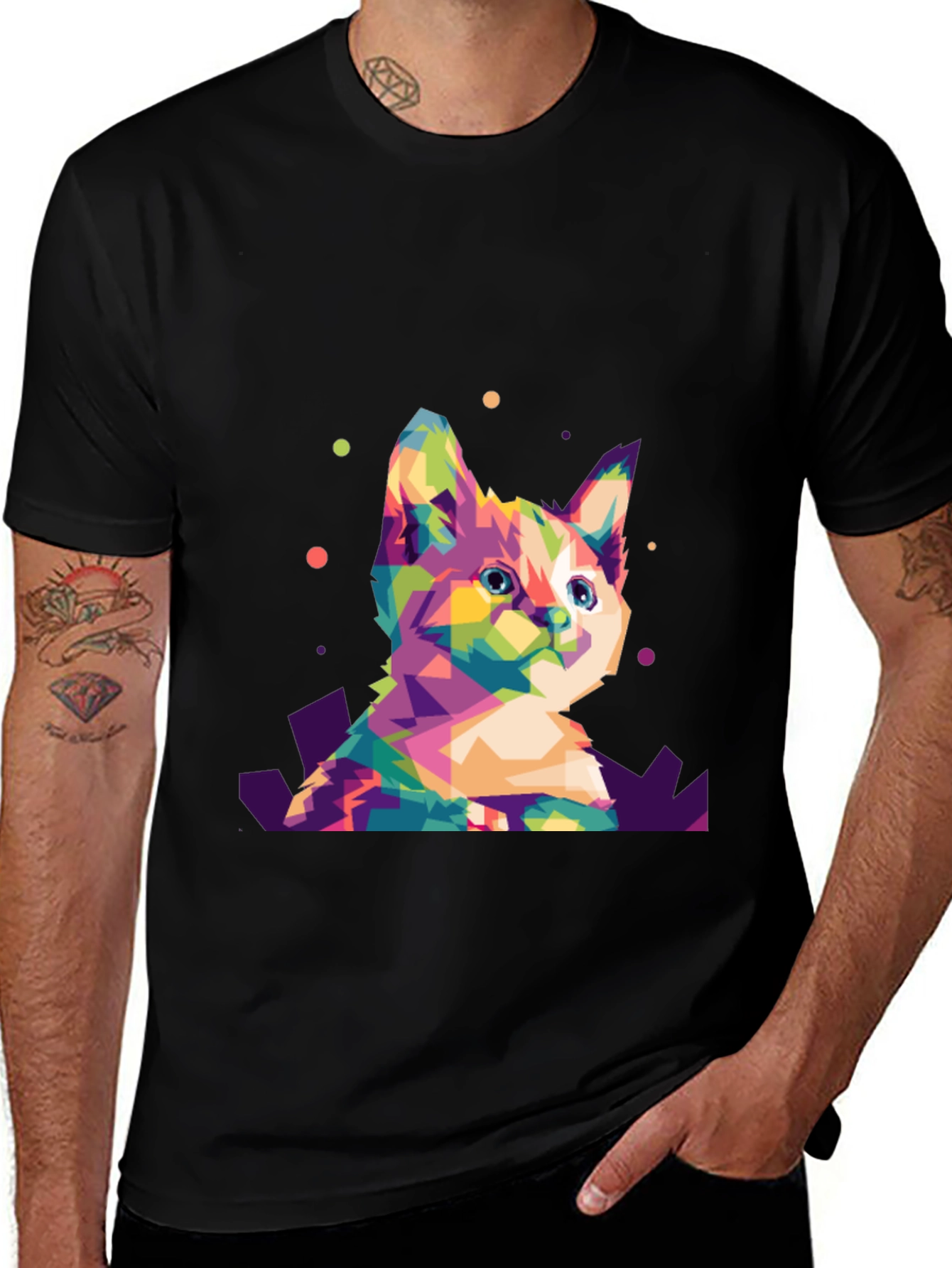Variant 7 of Geometric Cat Graphic Tee - Stylish Poly Art Design