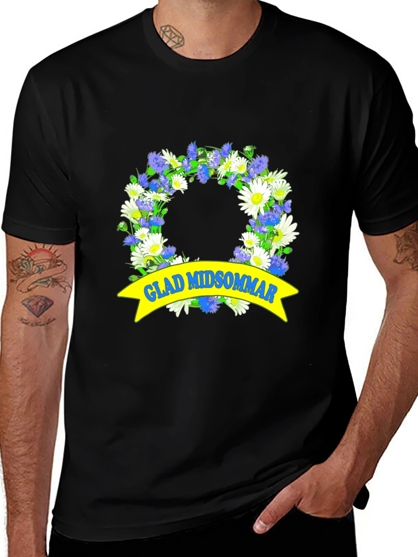 Glad Midsommar T-Shirt: Swedish Midsummer Floral Wreath Tee