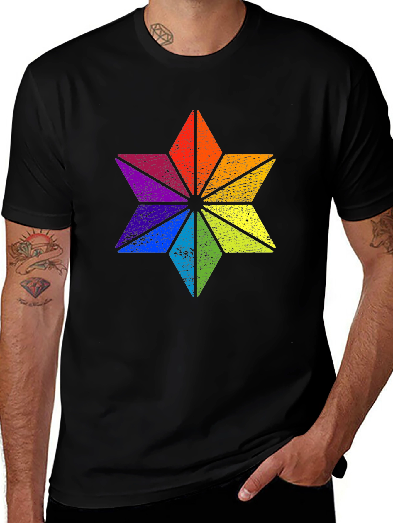 Variant 20 of Rainbow Star Graphic Black T-Shirt