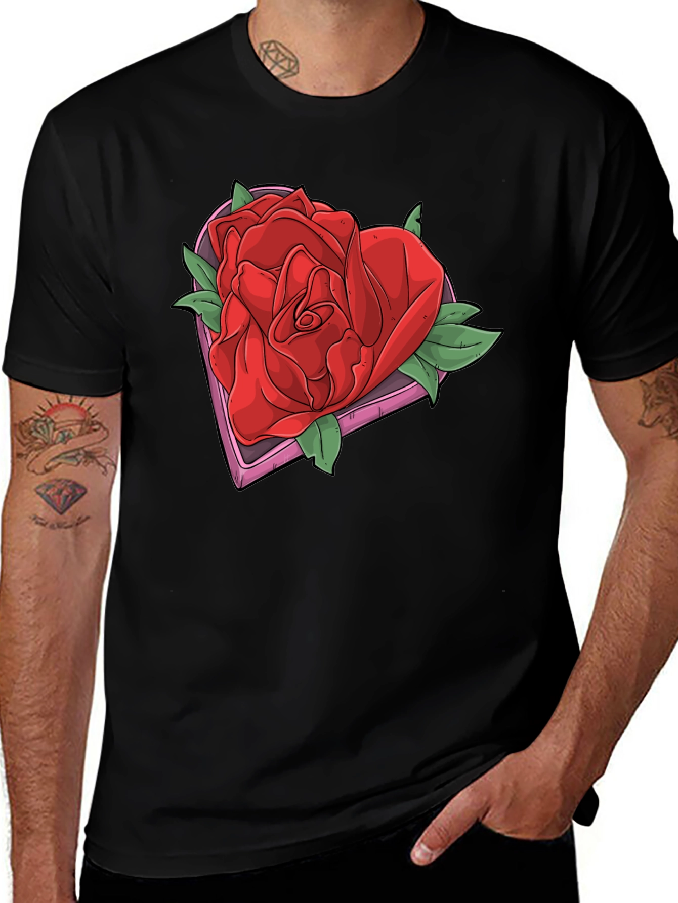 Variant 23 of Red Rose Heart Graphic Tee - Stylish Casual Wear