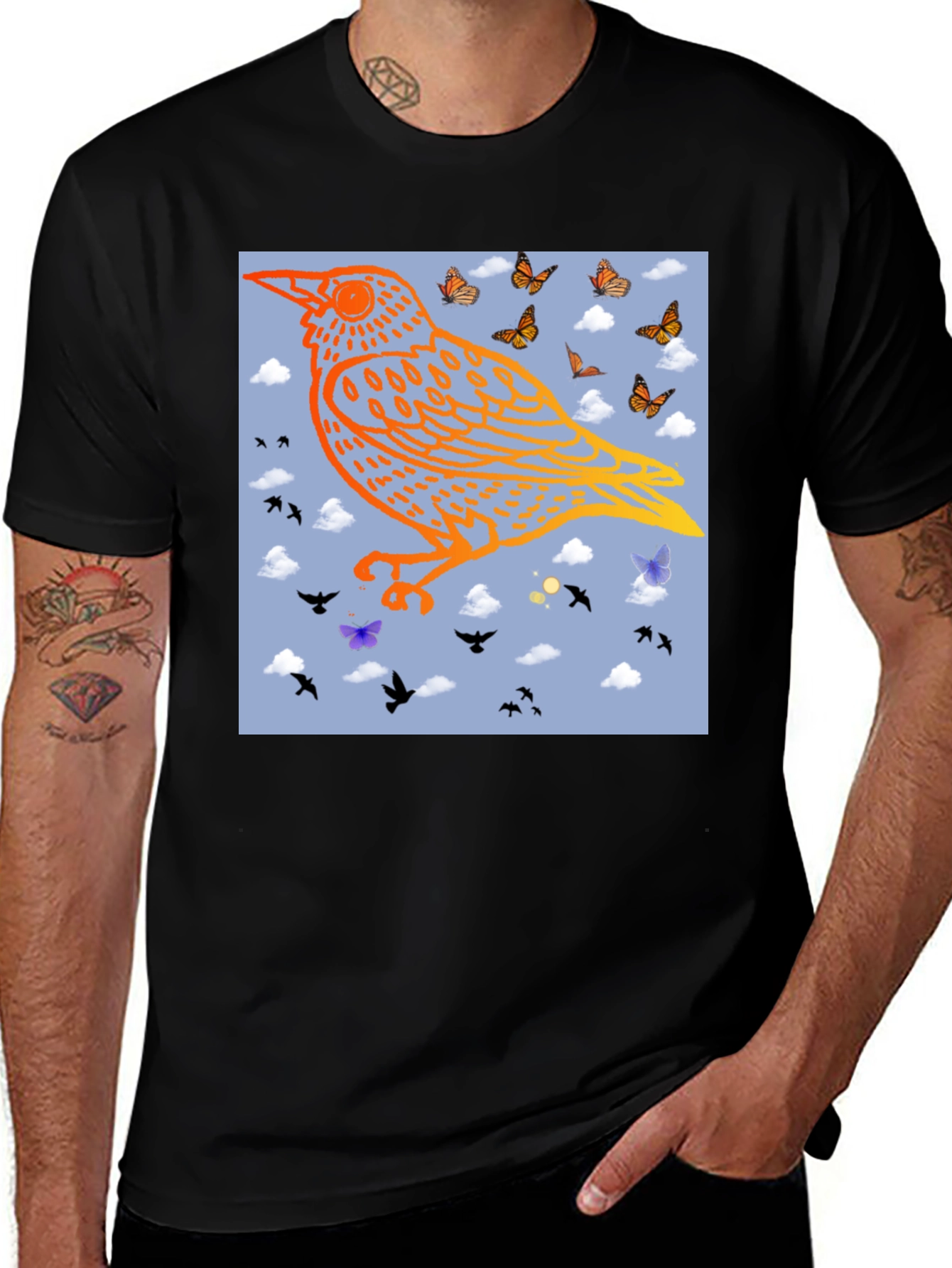 Variant 22 of Bird & Butterfly Graphic Black Tee