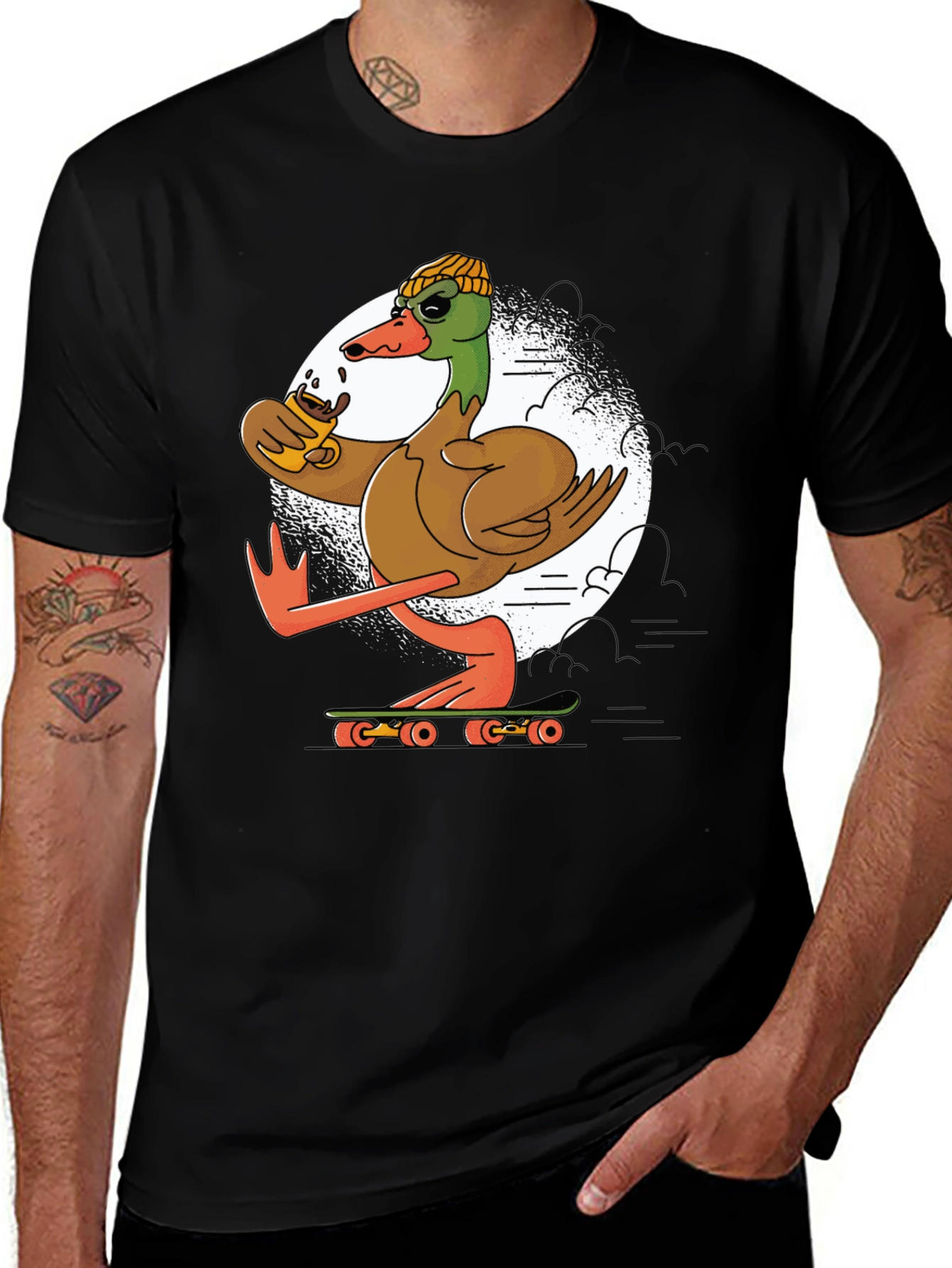Variant 5 of Cool Duck Skateboarder Graphic Tee - Black Cotton T-Shirt