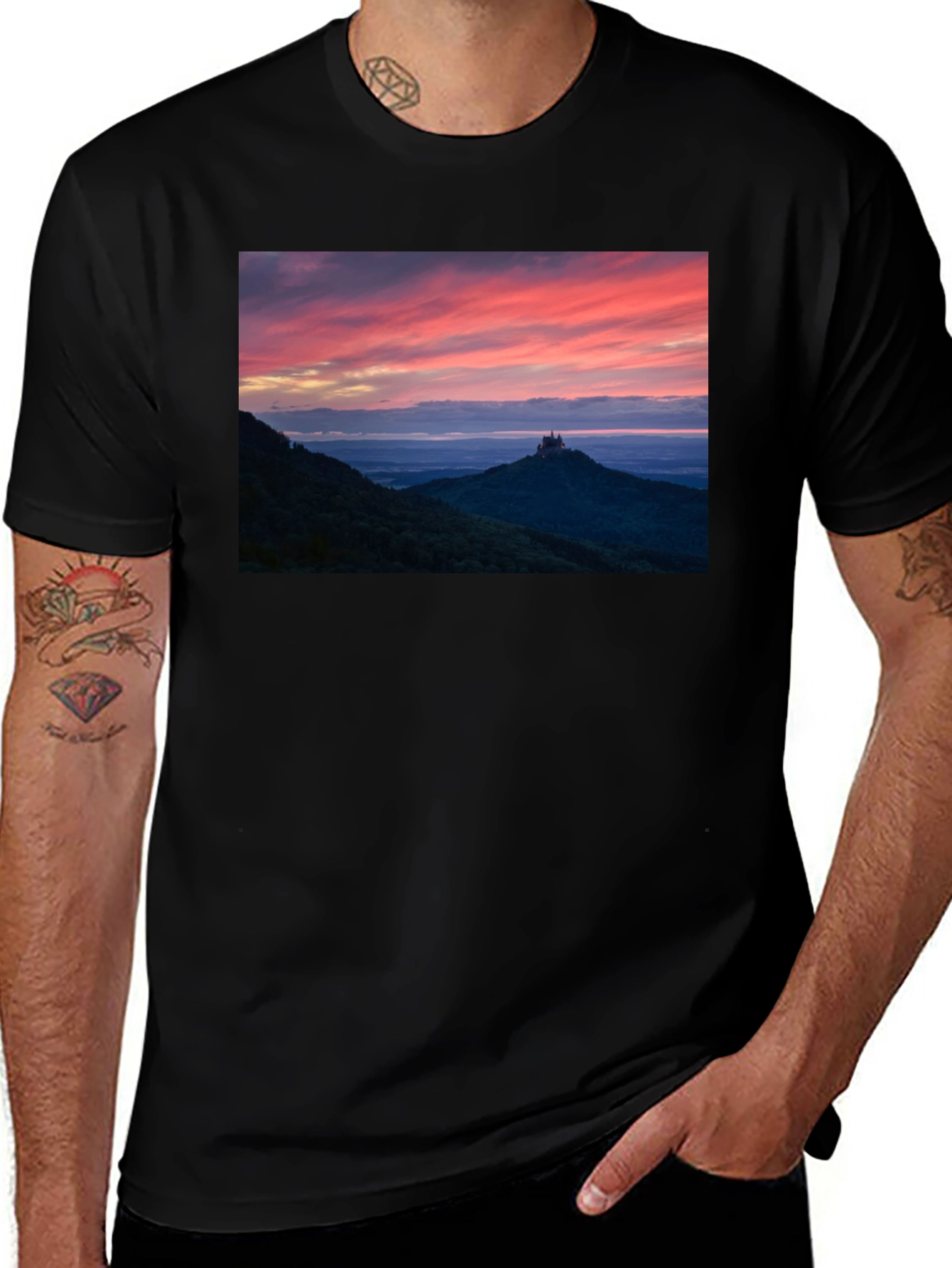 Variant 12 of Sunset Castle Peak Graphic Tee - Black Cotton