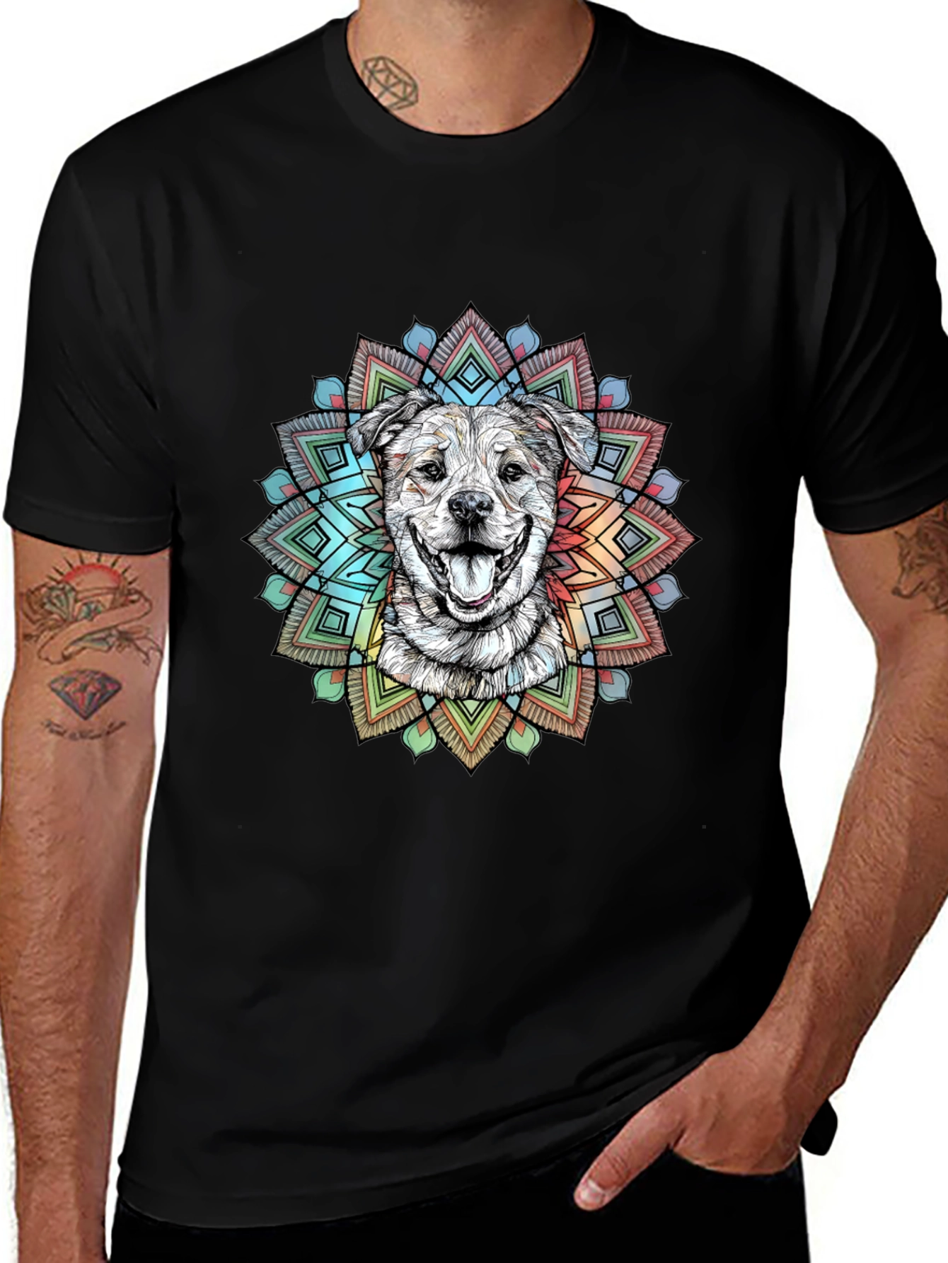 Variant 3 of Dog Mandala Graphic Tee - Men's Black T-Shirt