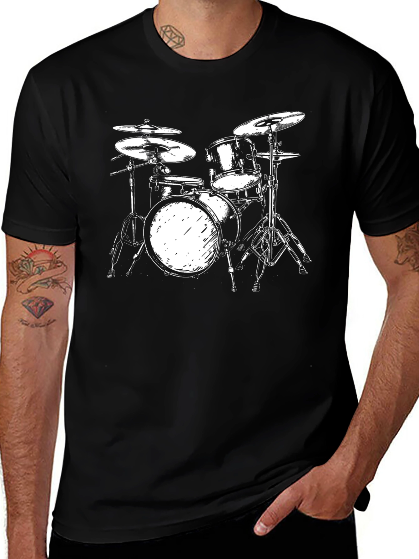 Variant 18 of Drum Kit Graphic Tee - Black Cotton T-Shirt