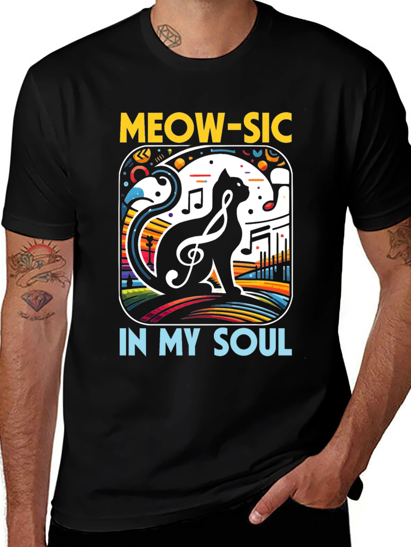 Variant 5 of Meow-sic Cat Graphic T-Shirt