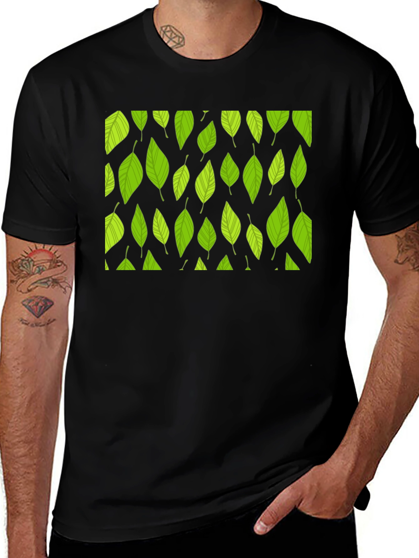 Variant 18 of Leaf Pattern Black T-Shirt