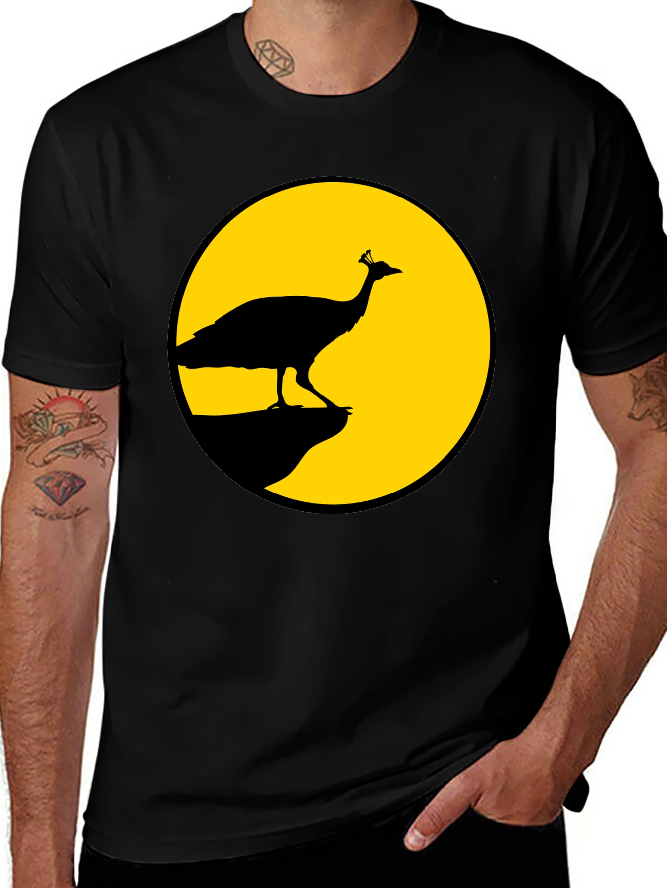 Peacock Silhouette T-Shirt - Black