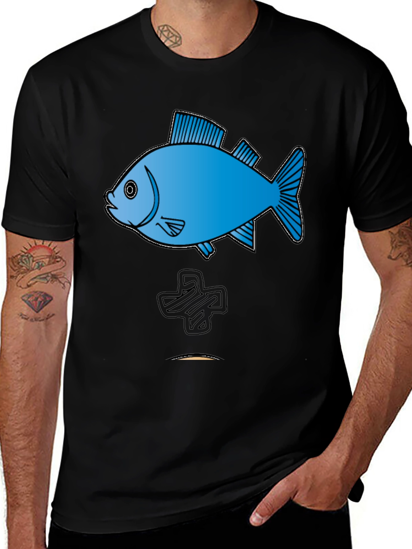Variant 30 of Fish Graphic Tee - Cool Black Cotton T-Shirt