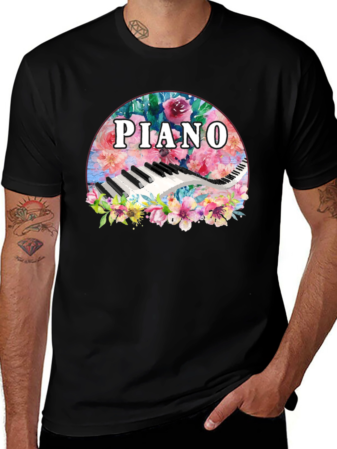 Variant 27 of Floral Piano T-Shirt - Music Lover Tee