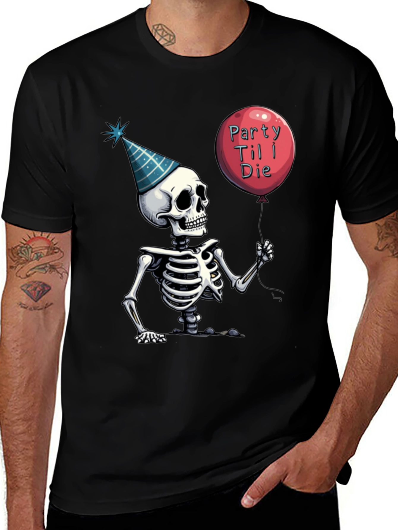 Variant 8 of Party Til I Die Skeleton Graphic Tee
