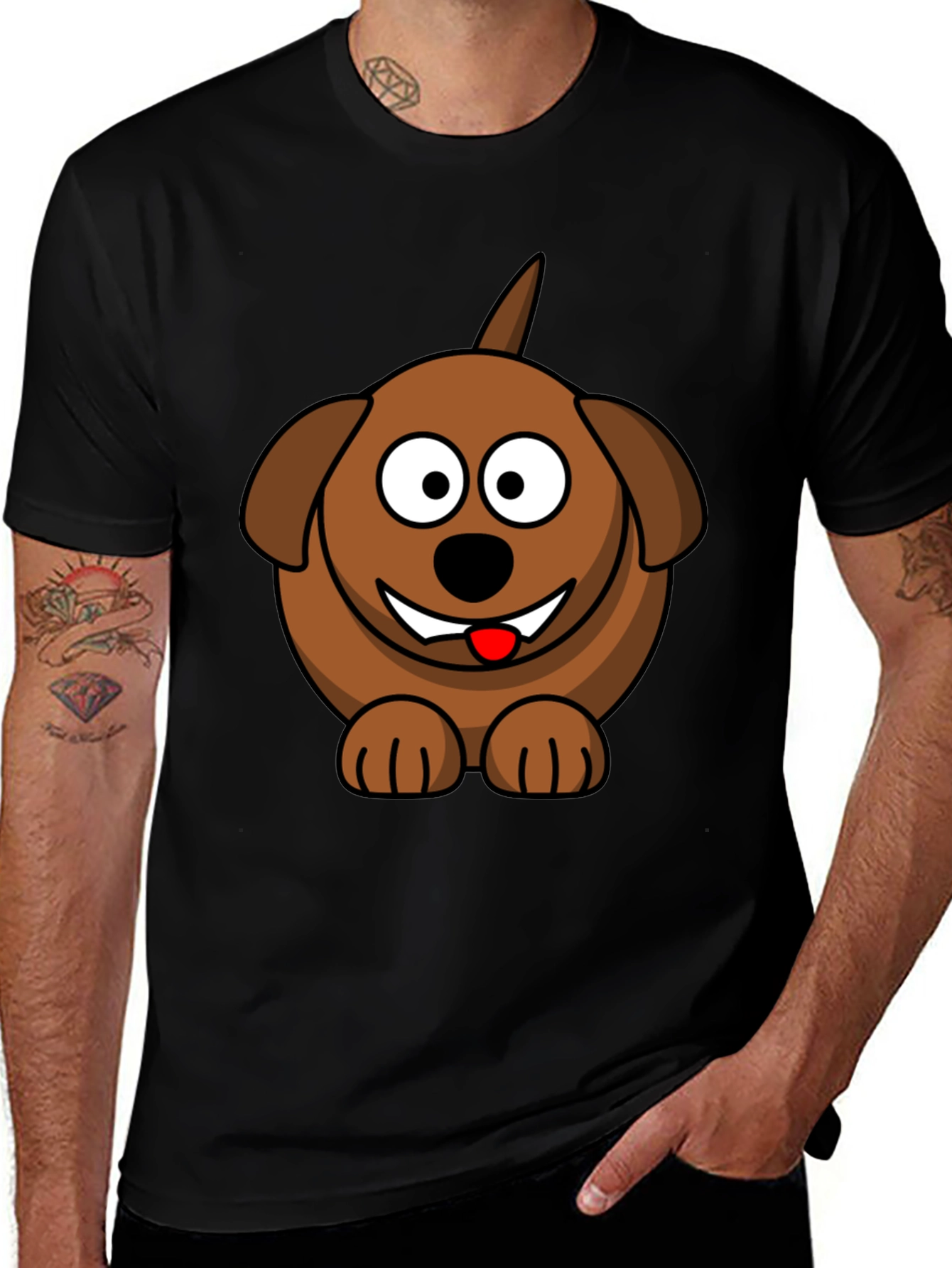 Variant 7 of Cartoon Dog Graphic Tee - Black Cotton Blend