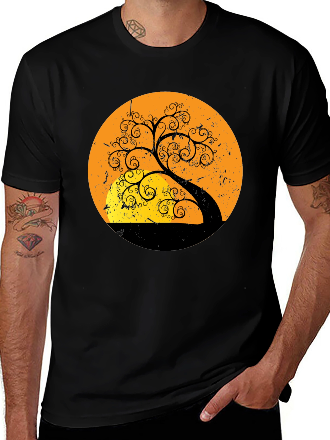 Variant 22 of Sunset Tree Graphic Tee - Stylish Black T-Shirt