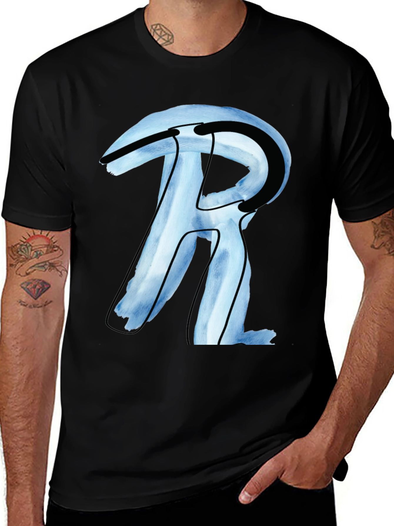 Variant 25 of Abstract R Letter Graphic Black T-Shirt