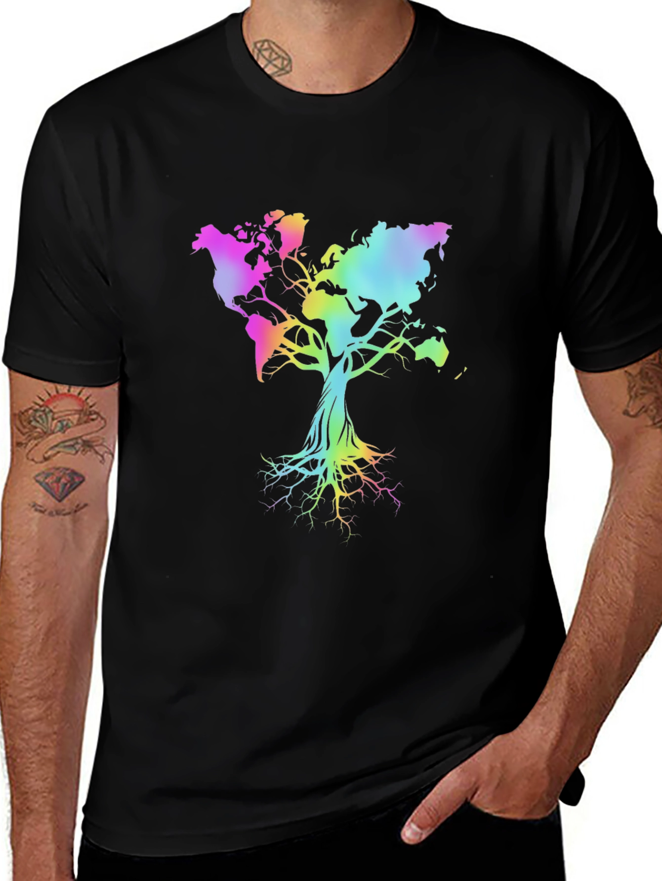 Variant 24 of Rainbow World Map Tree Graphic Tee
