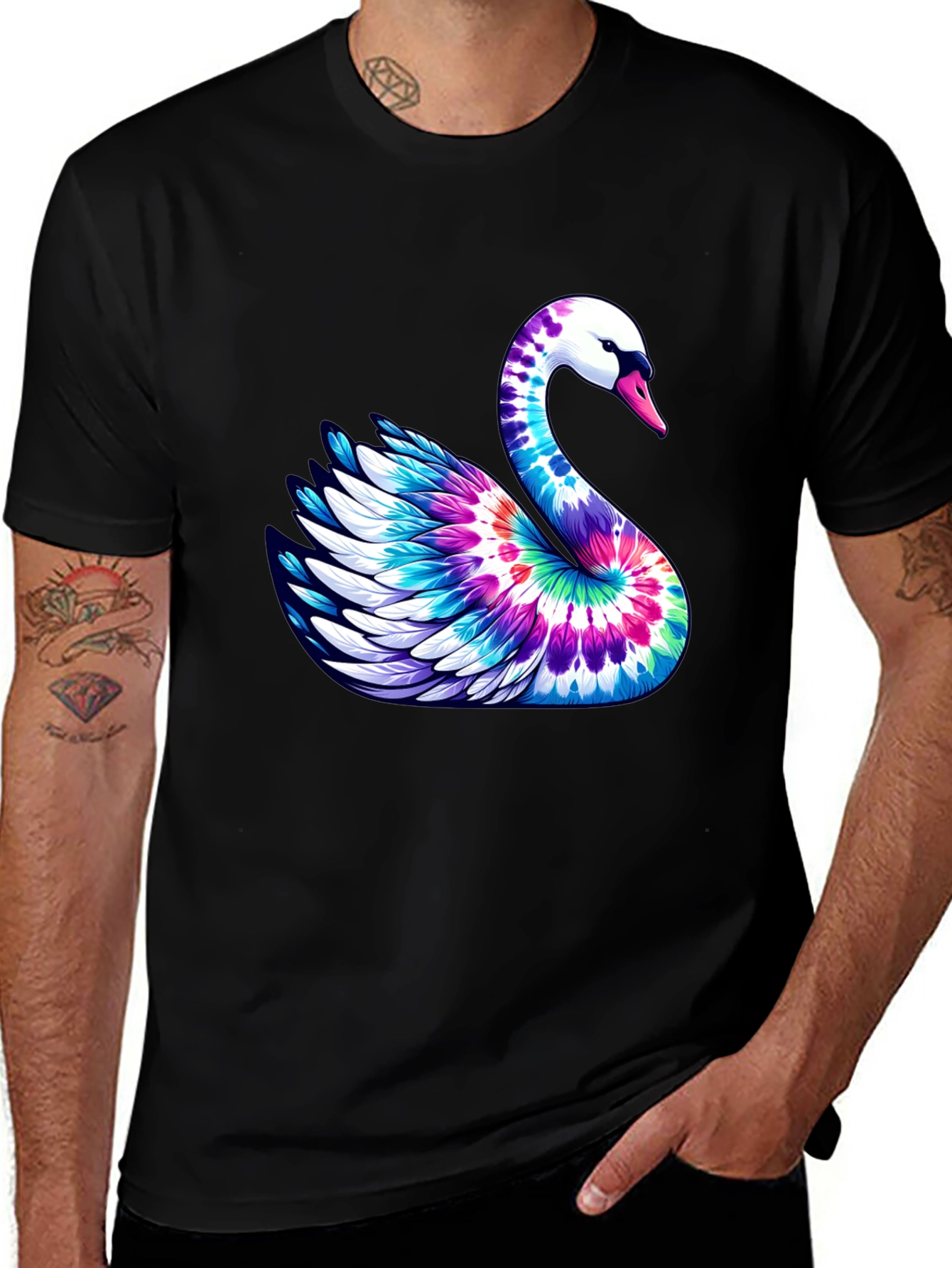 Variant 12 of Tie-Dye Swan Graphic Tee - Soft Cotton Blend