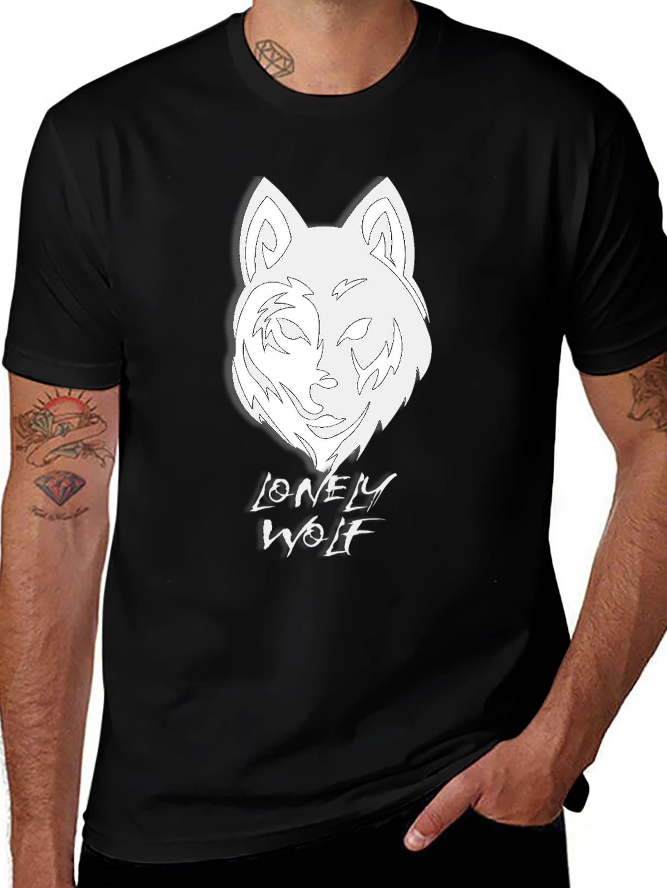 Variant 3 of Lonely Wolf Graphic Tee - Men's Black T-Shirt