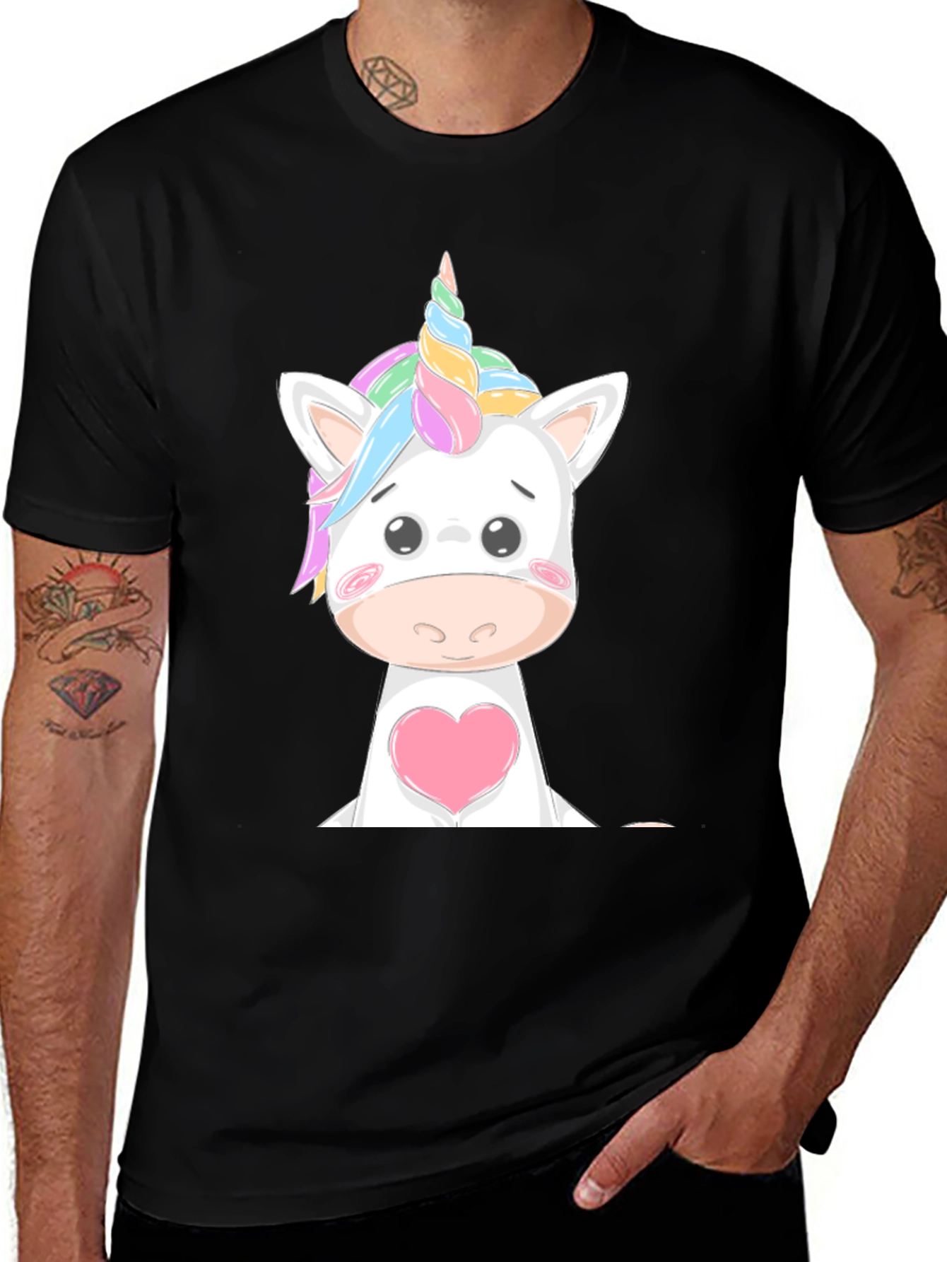 Variant 21 of Unicorn Heart Graphic Tee - Black Cotton T-Shirt