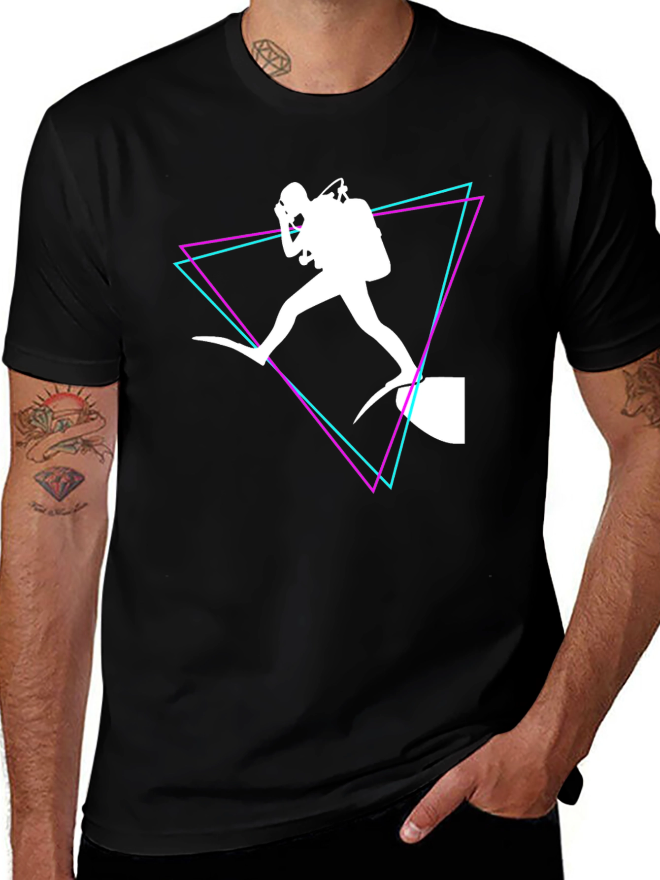 Diver Retro Graphic T-Shirt - Black Cotton Blend