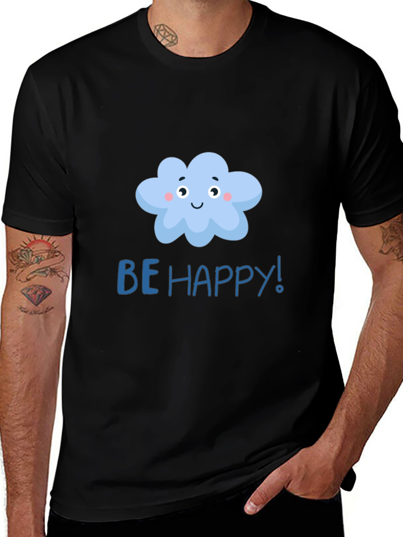 Variant 27 of Be Happy Cloud Graphic T-Shirt - Black Casual Tee