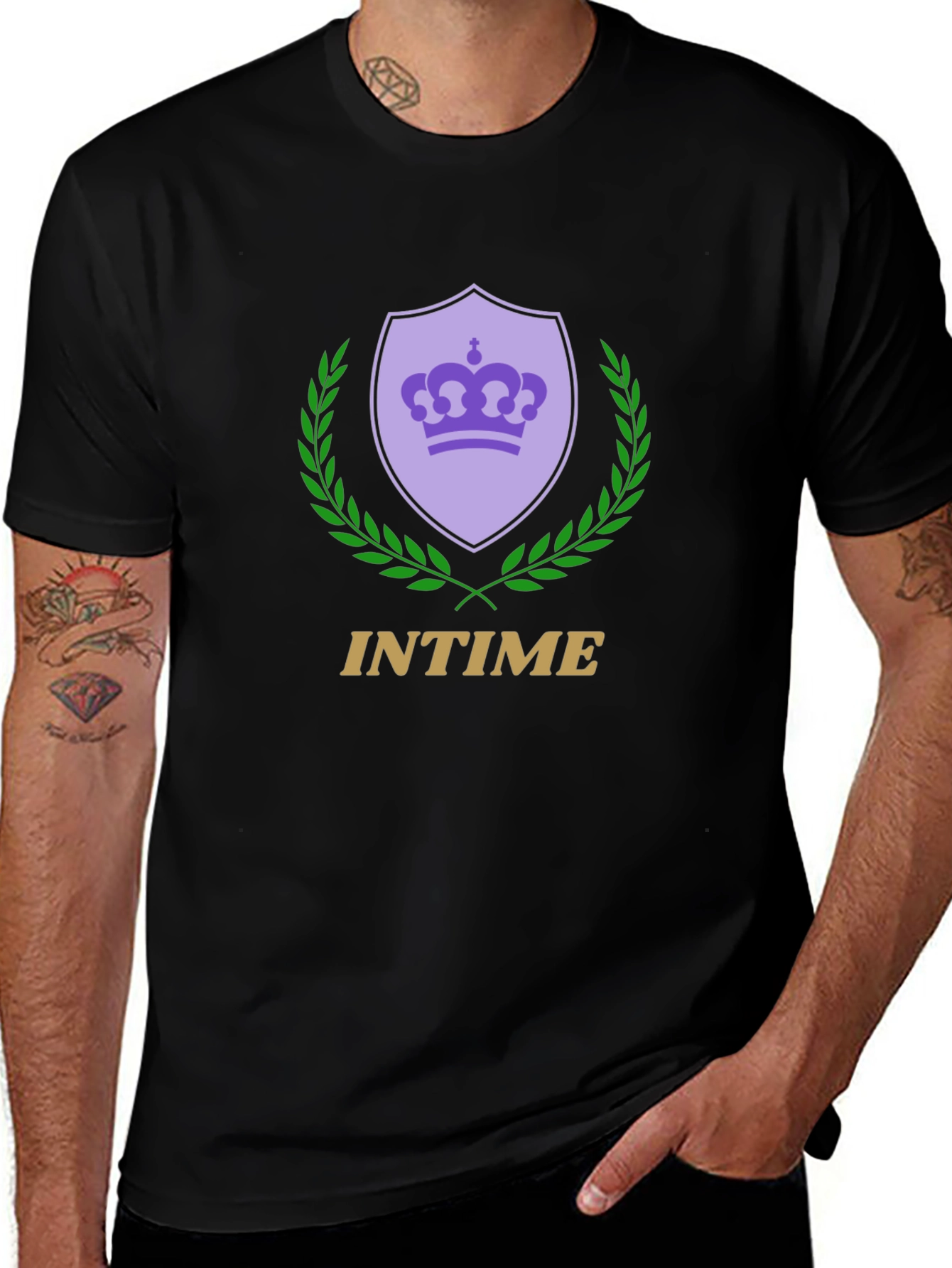 Variant 24 of InTime Crown Shield Graphic Tee - Black Cotton Blend