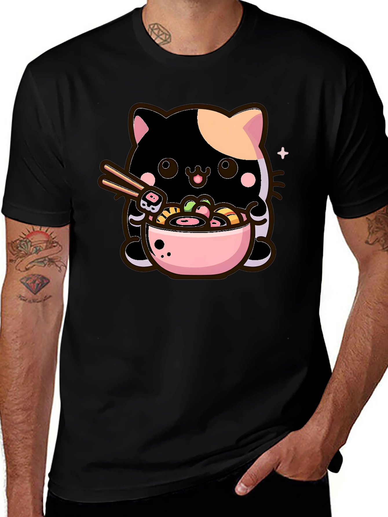 Variant 26 of Cute Ramen Cat T-Shirt - Kawaii Noodle Lover Tee
