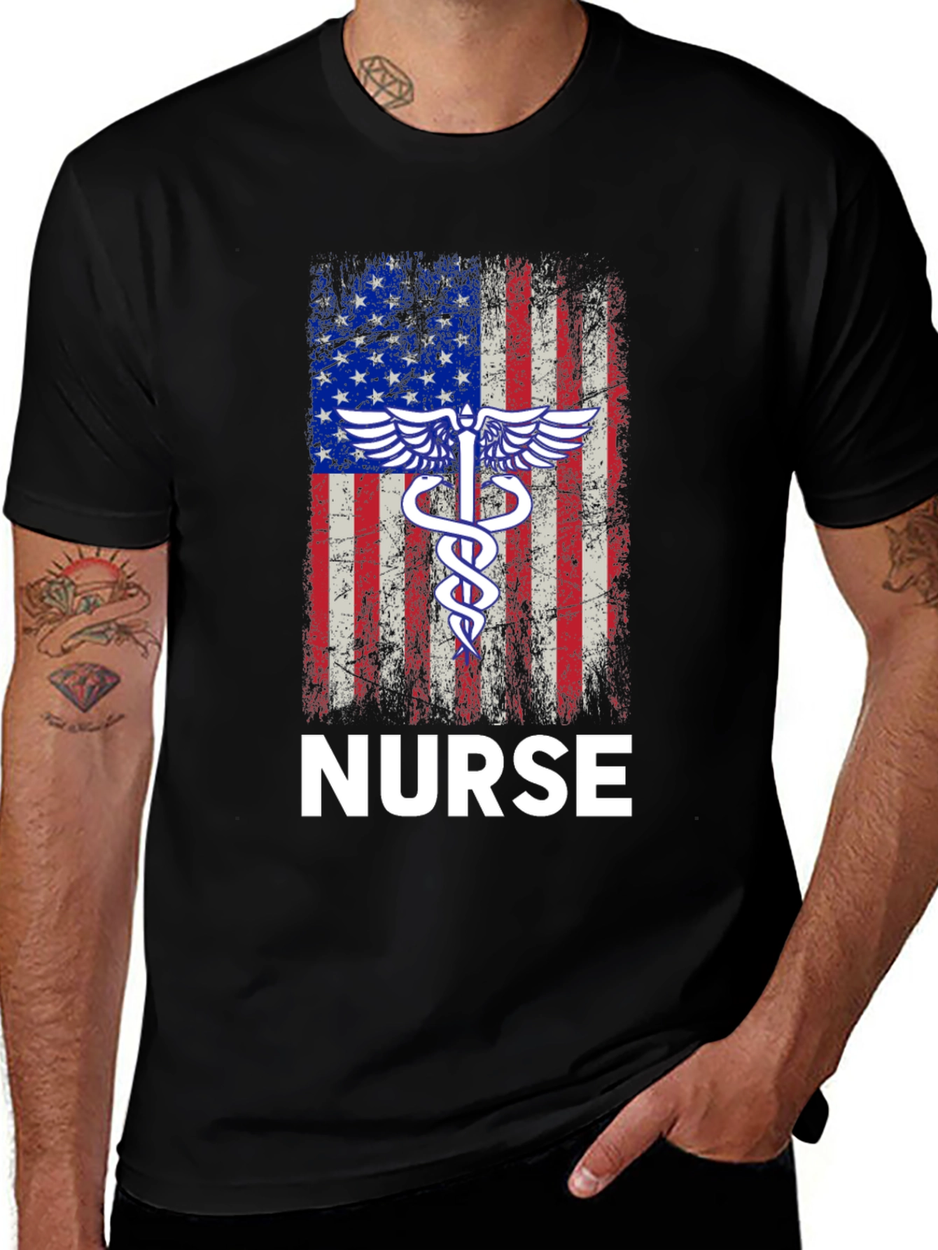 Variant 10 of American Flag Nurse T-Shirt - Patriotic RN Apparel