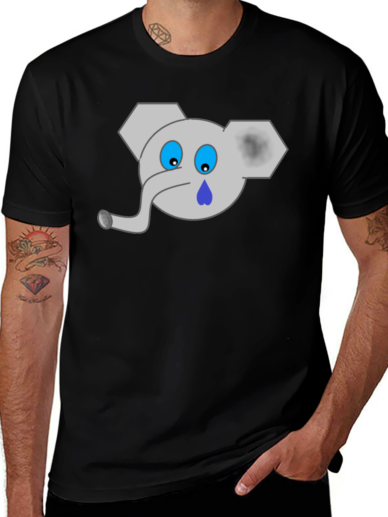 Variant 25 of Sad Elephant Graphic Tee - Black T-Shirt