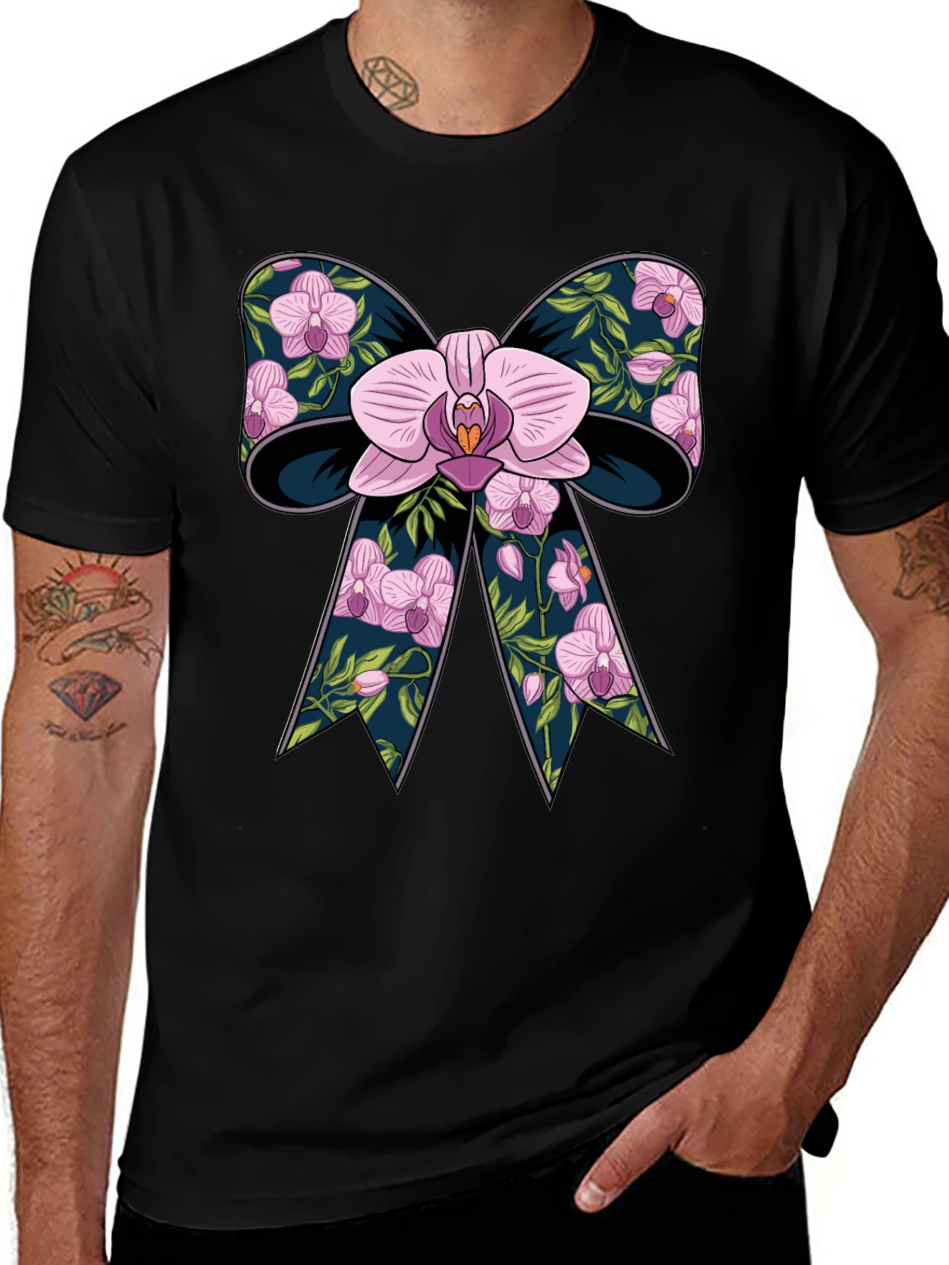 Variant 24 of Orchid Bow Graphic T-Shirt - Floral Design
