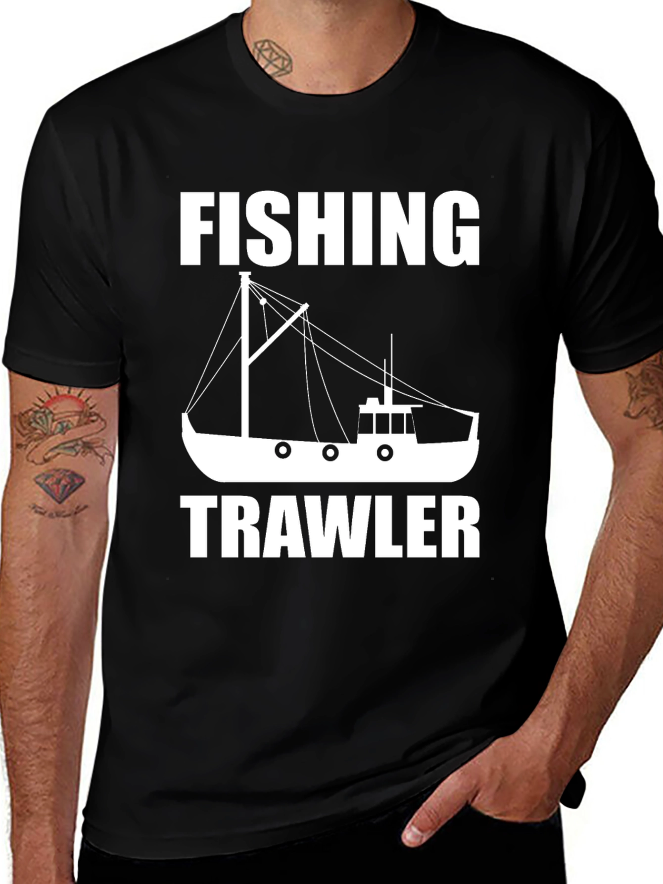 Fishing Trawler Graphic Tee - Black Cotton Comfort
