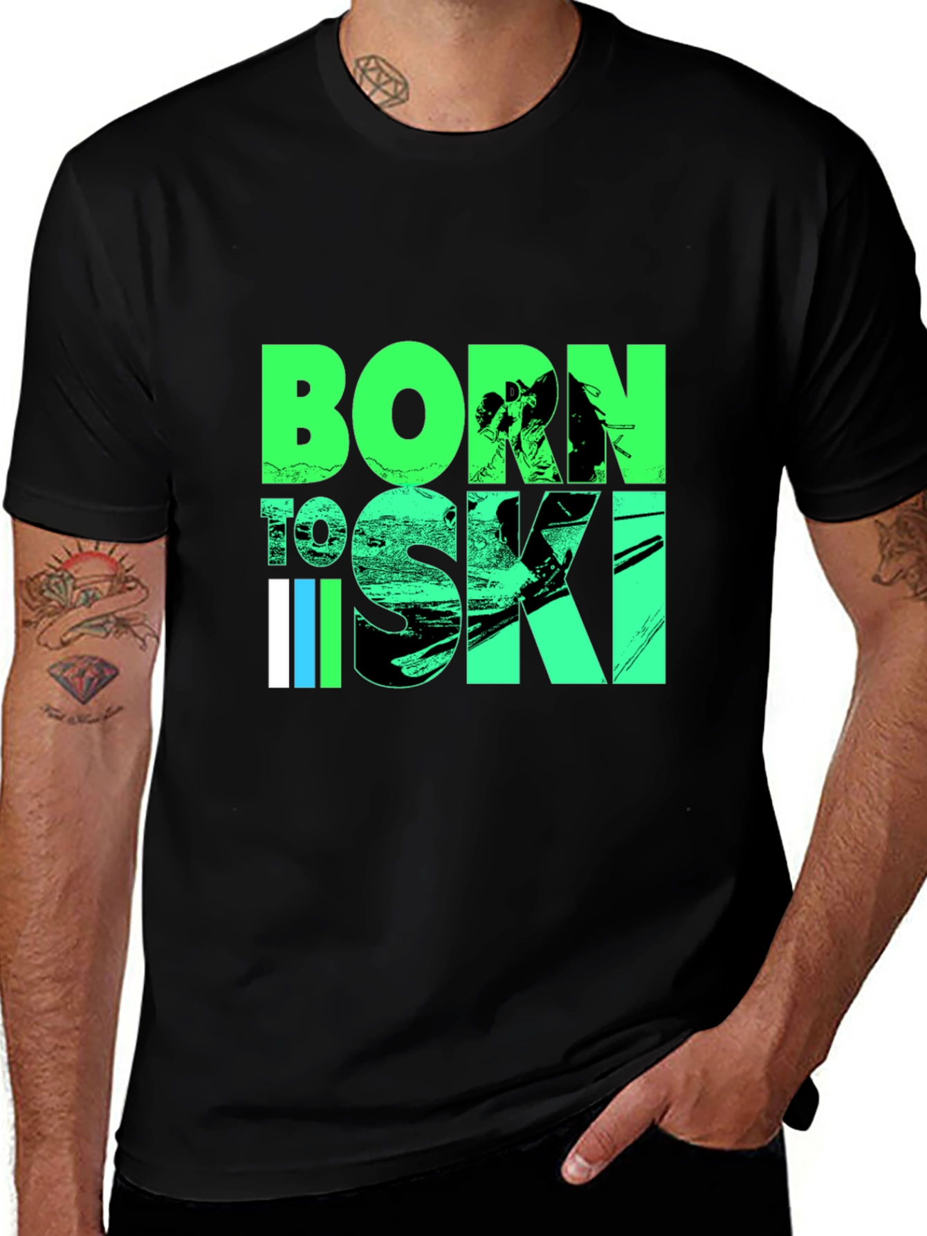 Variant 25 of Born to Ski Graphic Tee - Black Cotton T-Shirt