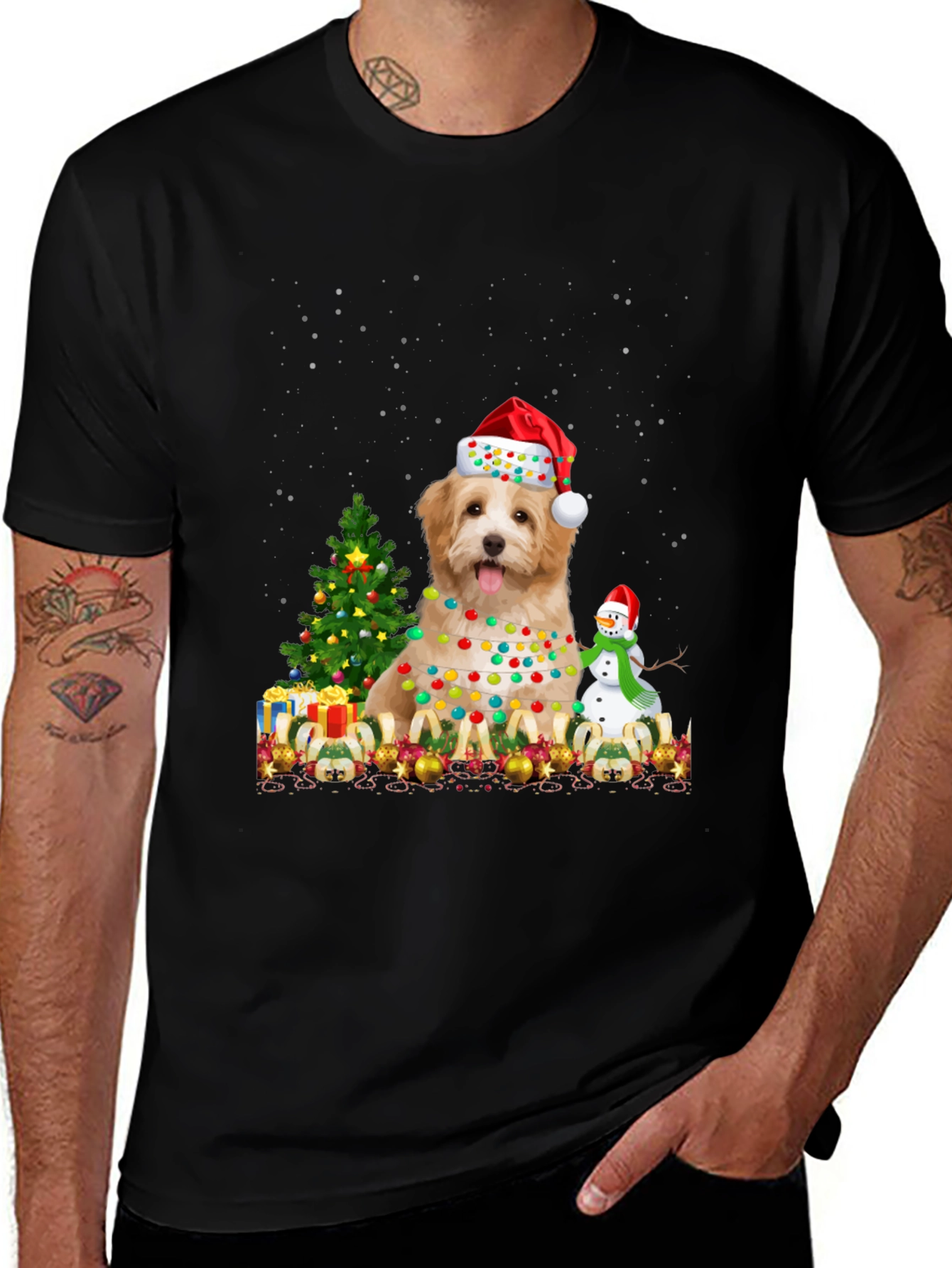 Christmas Dog T-Shirt - Santa Hat & Lights