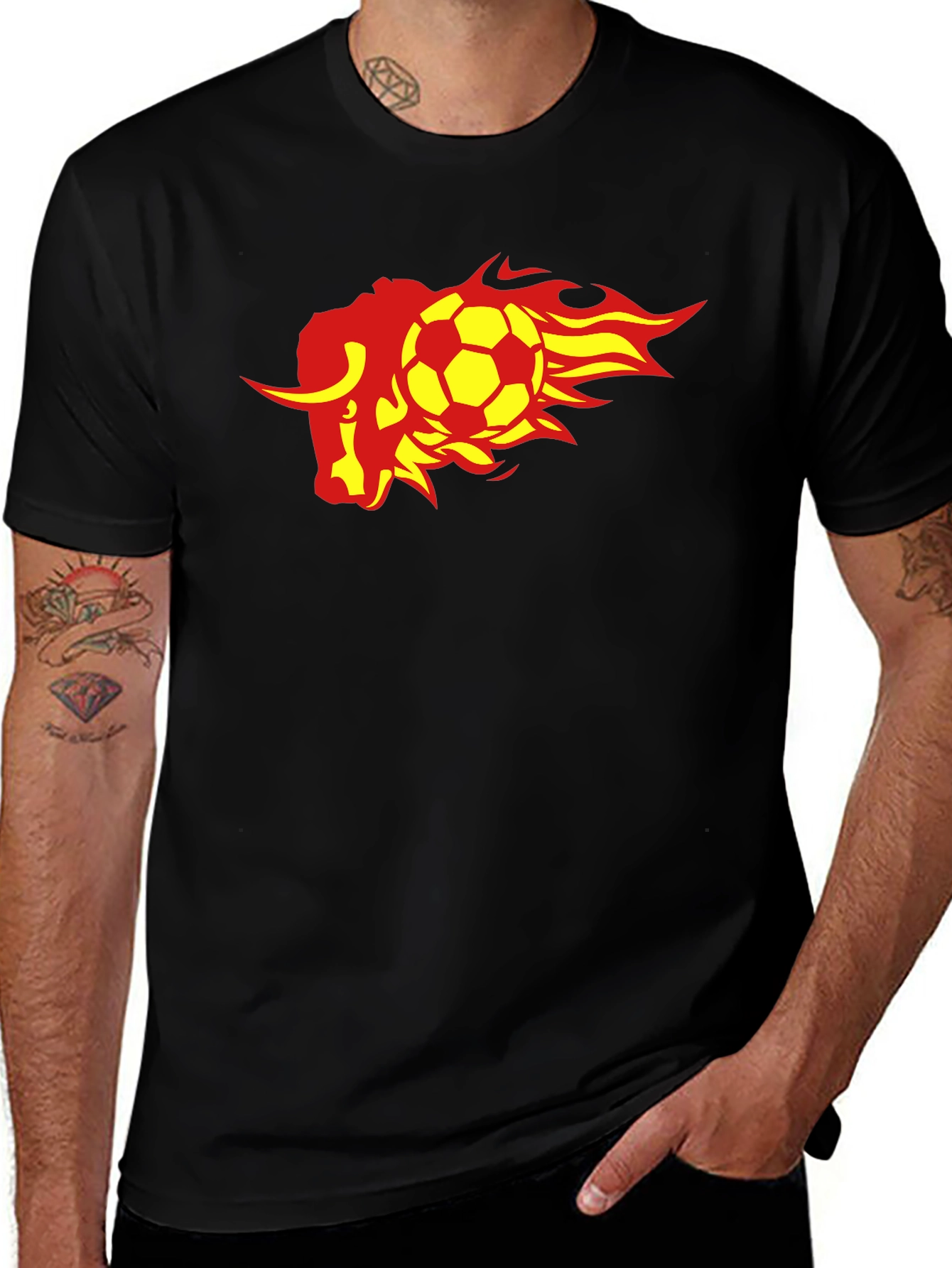 Variant 3 of Fiery Bull Soccer T-Shirt - Black