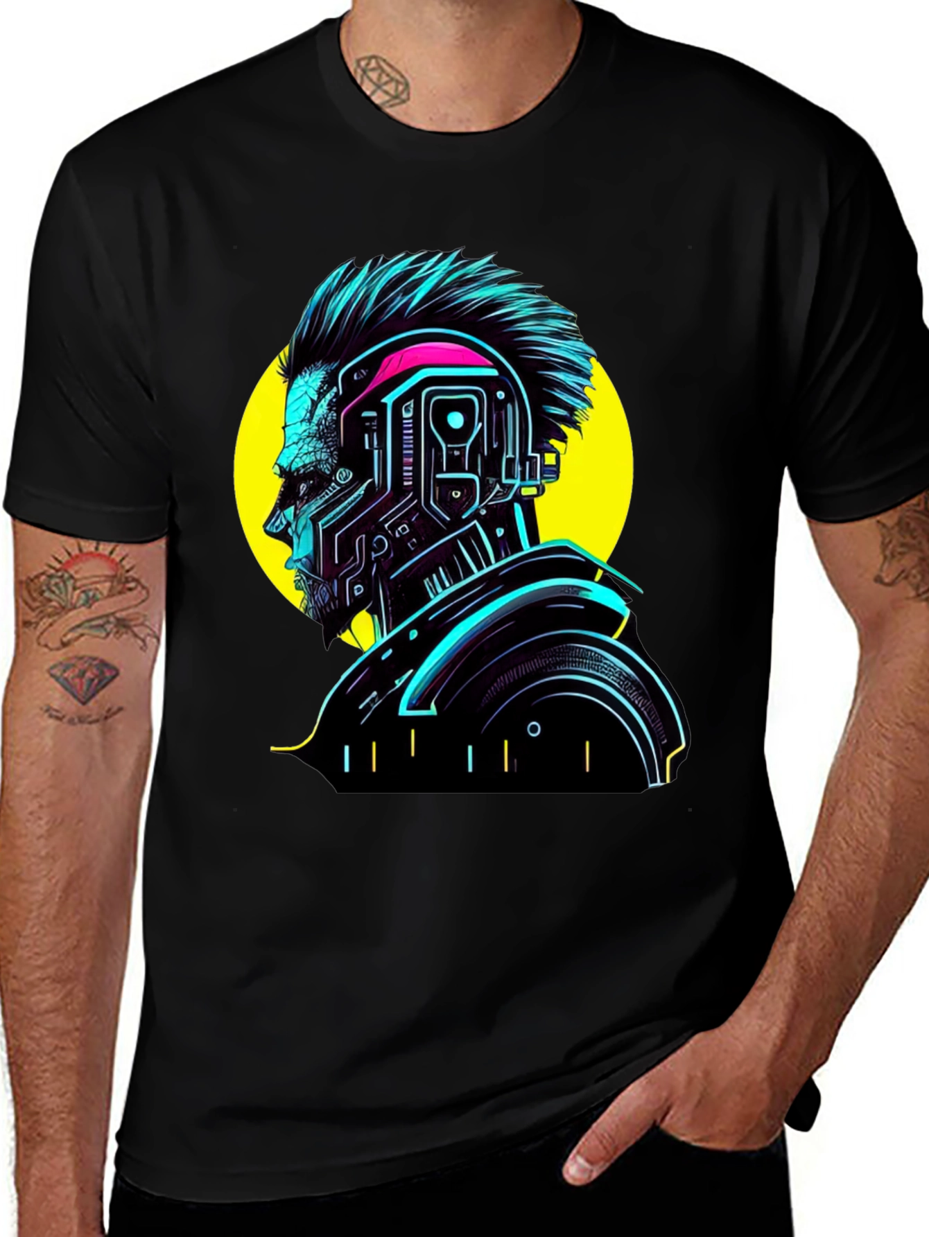 Variant 9 of Cyberpunk Man Graphic T-Shirt - Neon Black Tee