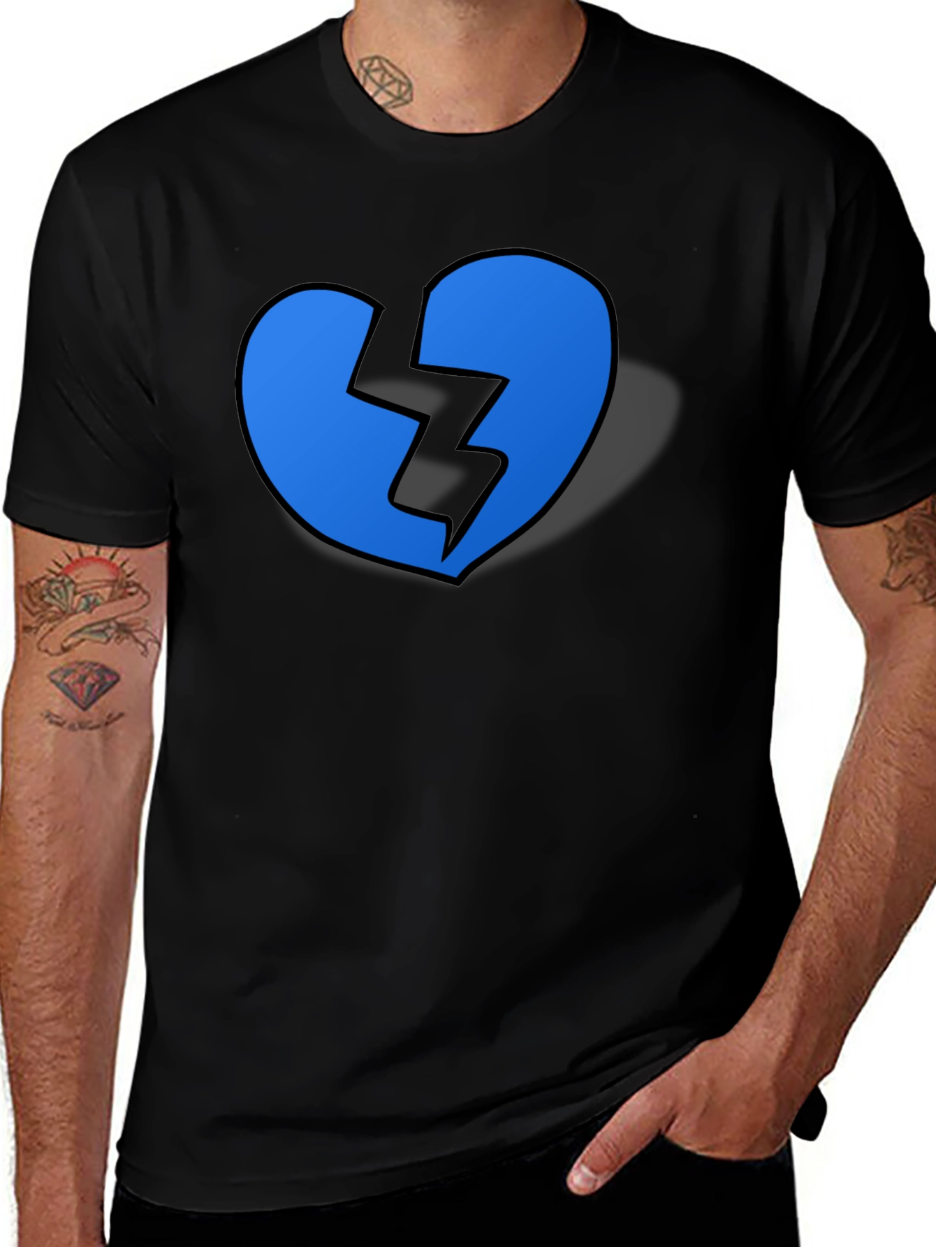 Variant 22 of Broken Heart Graphic Tee - Stylish Men's Black T-Shirt