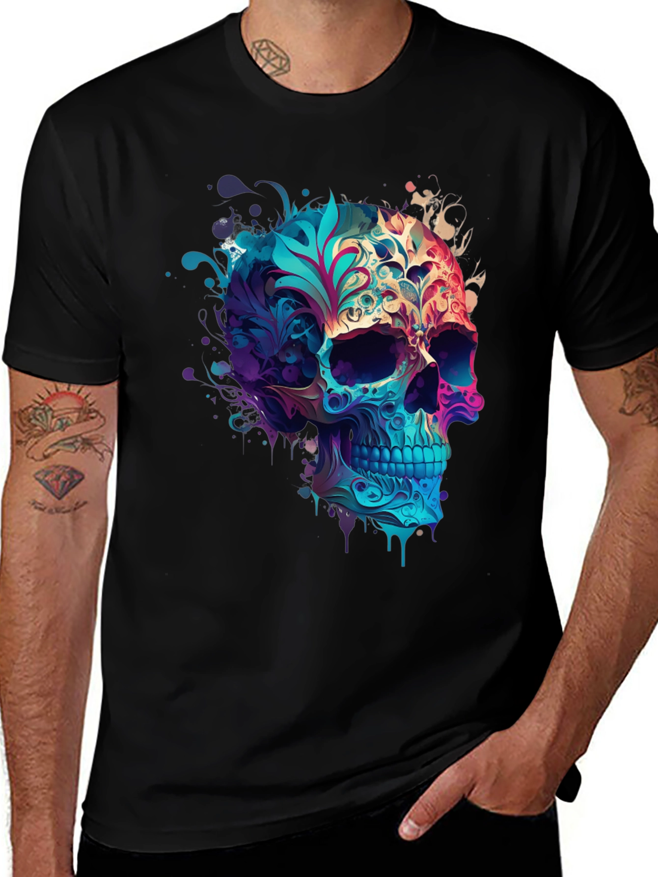Variant 8 of Floral Skull Graphic Black T-Shirt
