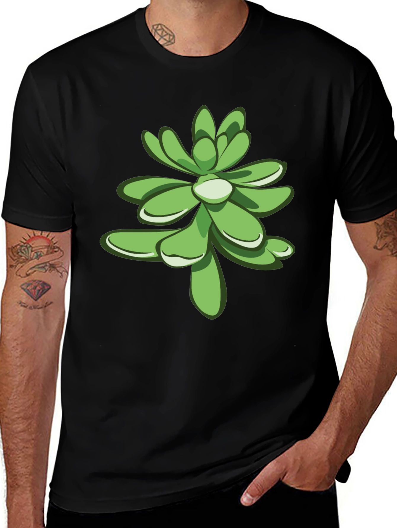 Variant 21 of Men's Black T-Shirt with Plant Graphic