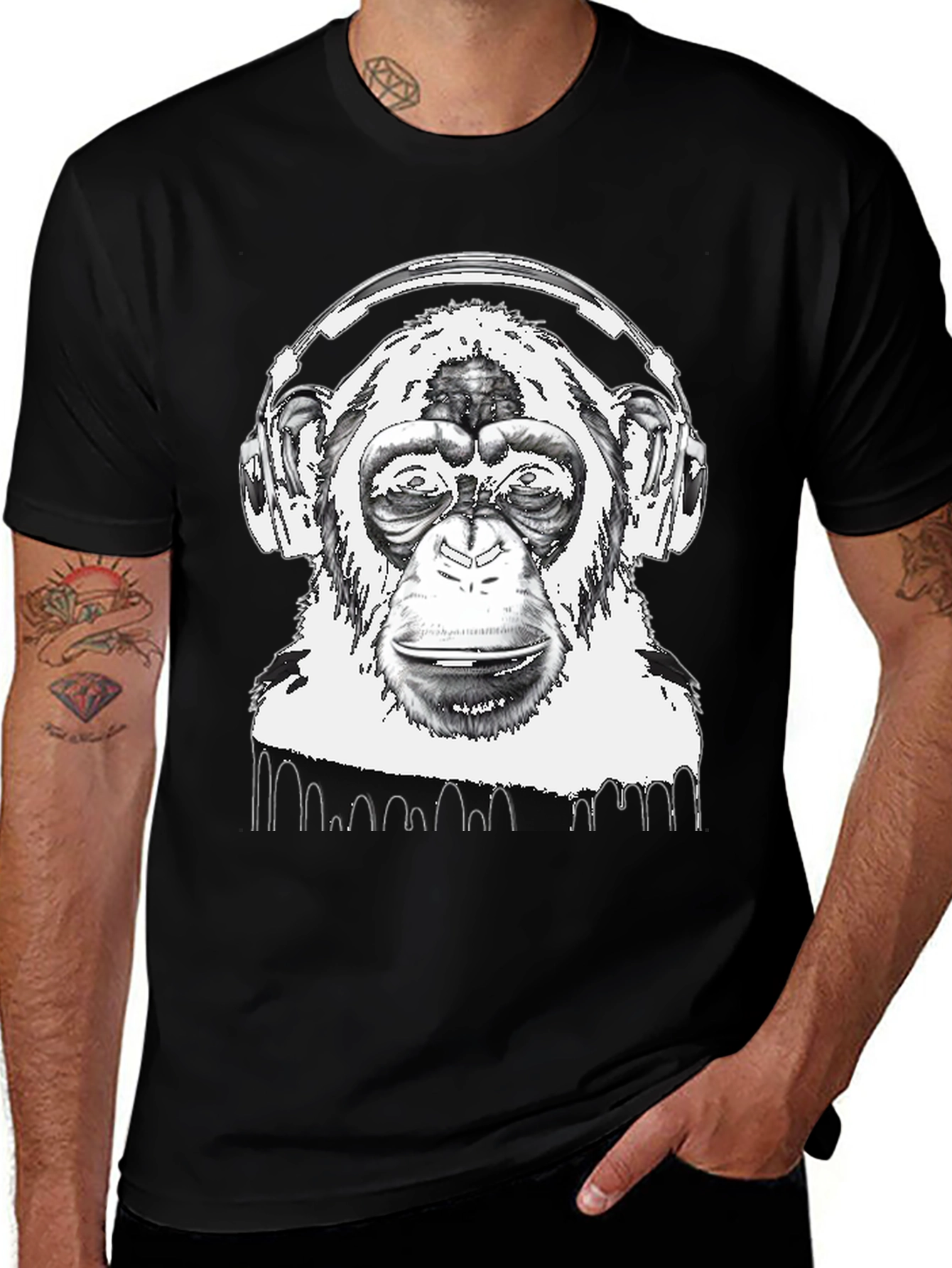 Variant 14 of Monkey DJ Black T-Shirt - Cool Graphic Tee