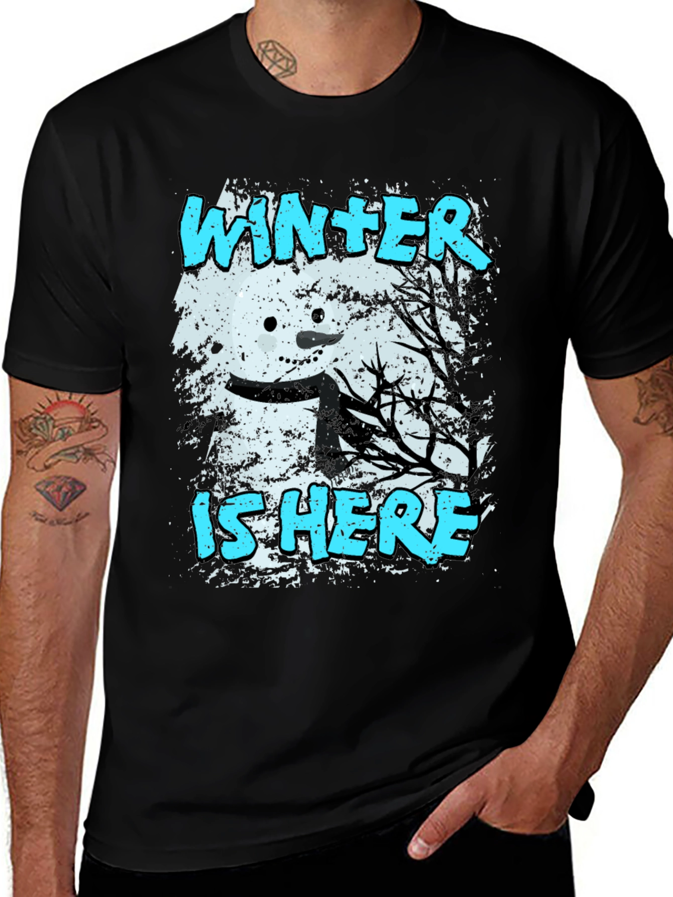 Black Winter is Here T-Shirt - Snowman Graphic Tee main image