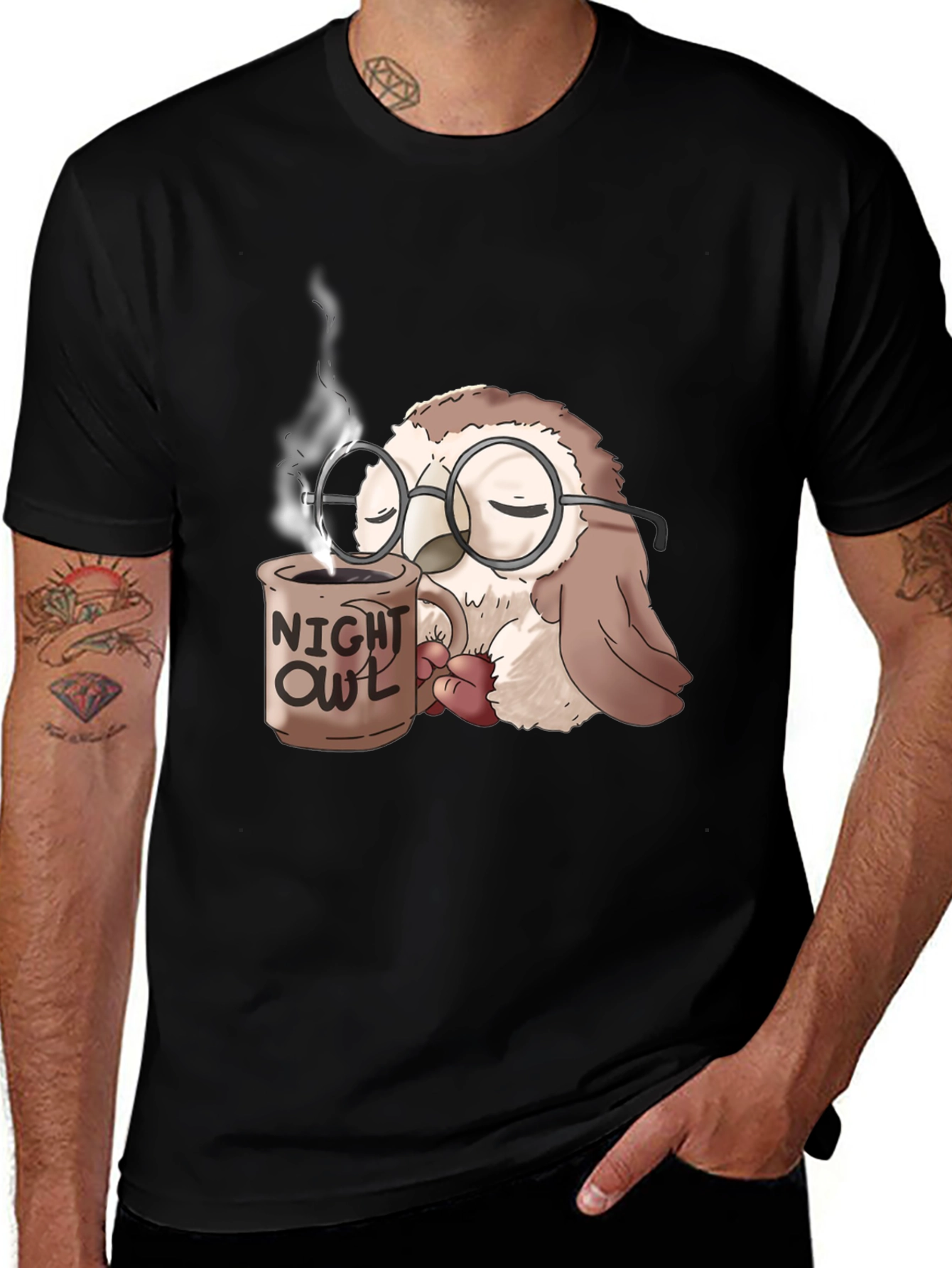 Variant 23 of Night Owl Coffee T-Shirt - Funny Sleepy Owl Tee