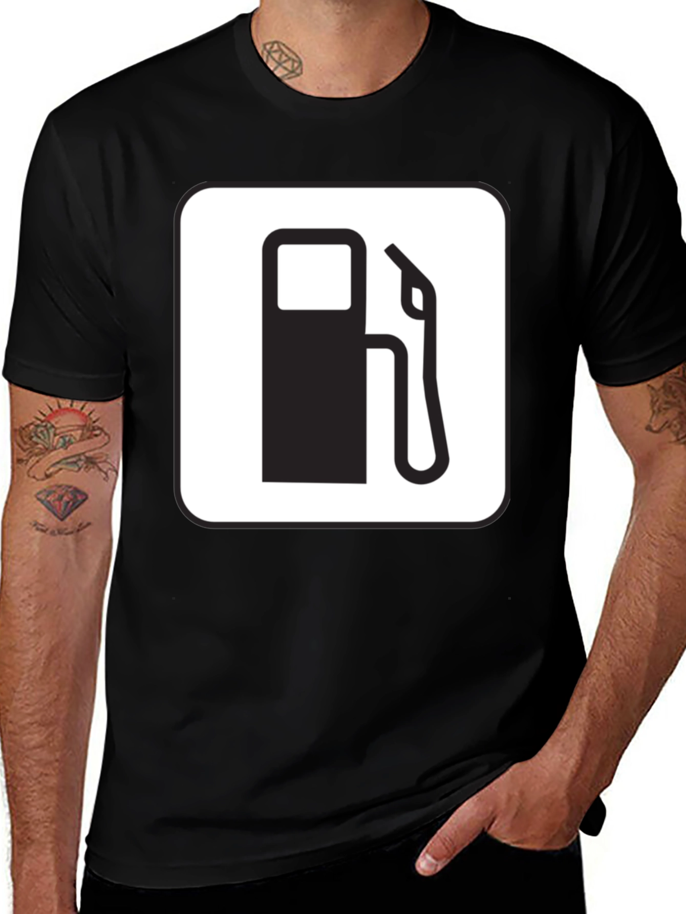 Variant 22 of Gas Station Graphic Tee - Black Crew Neck T-Shirt